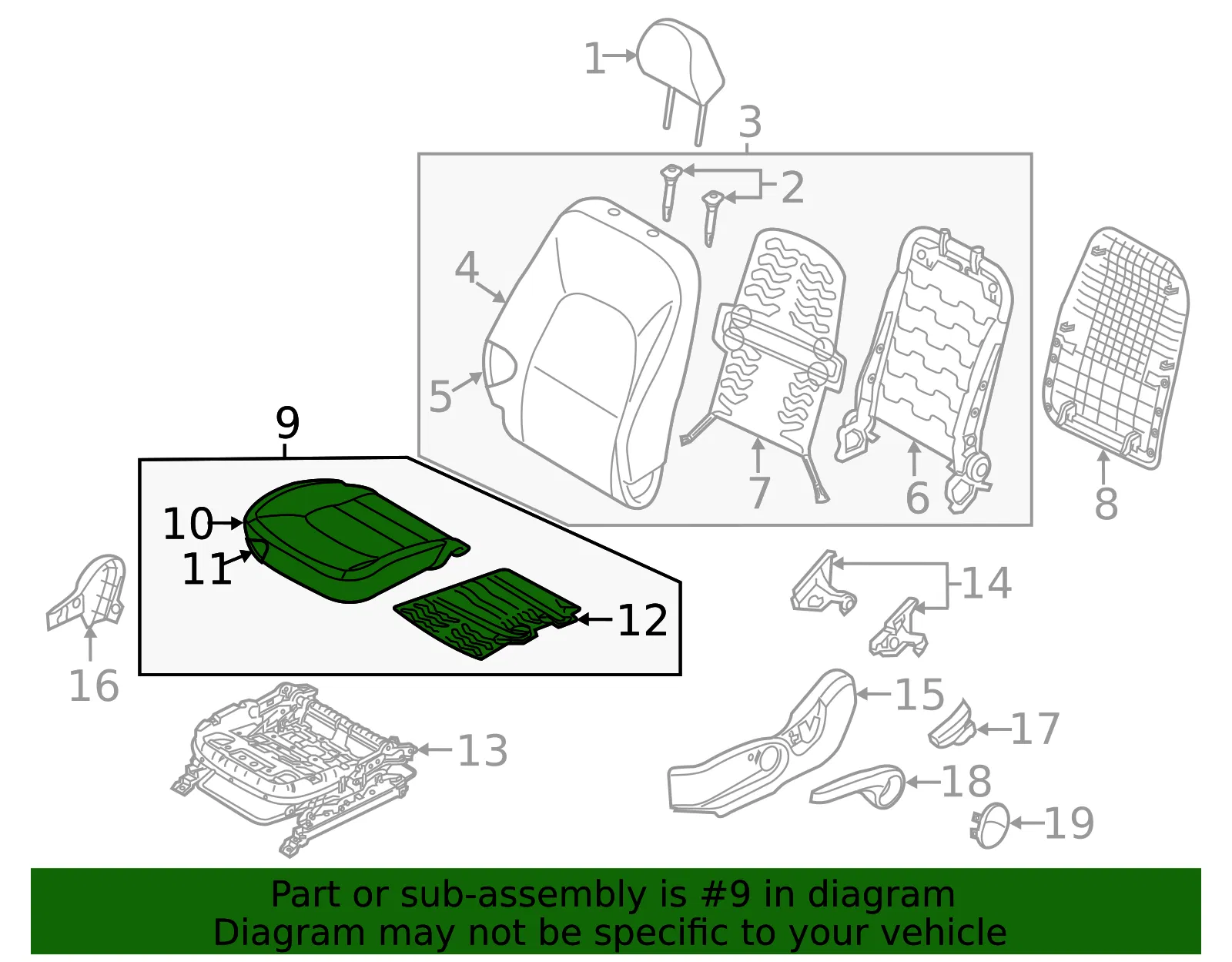 Cushion Assembly - Kia (88100-1WAL1BEW) - view 2