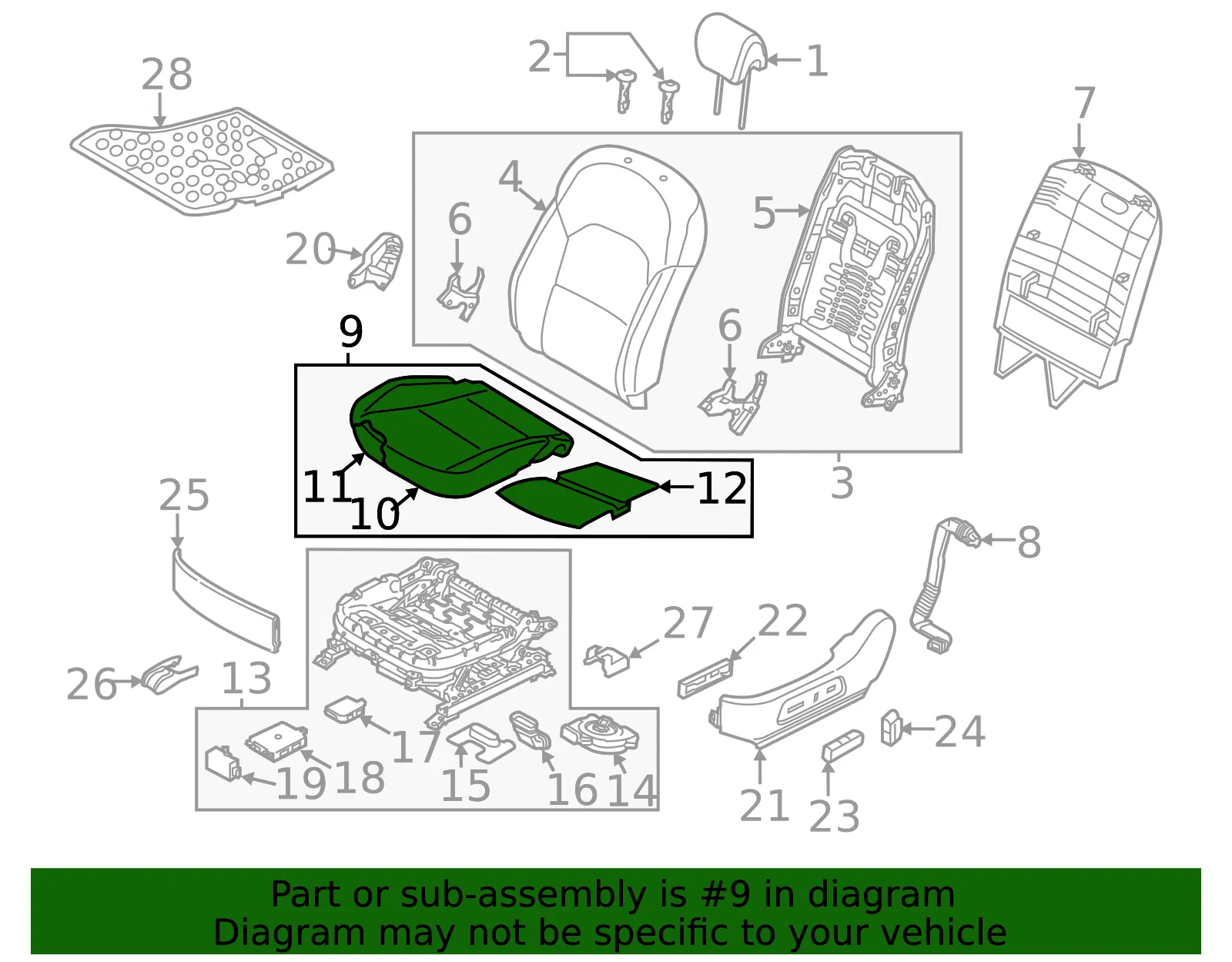 Cushion Assembly - Kia (88100-3RAT1GXS) - view 2