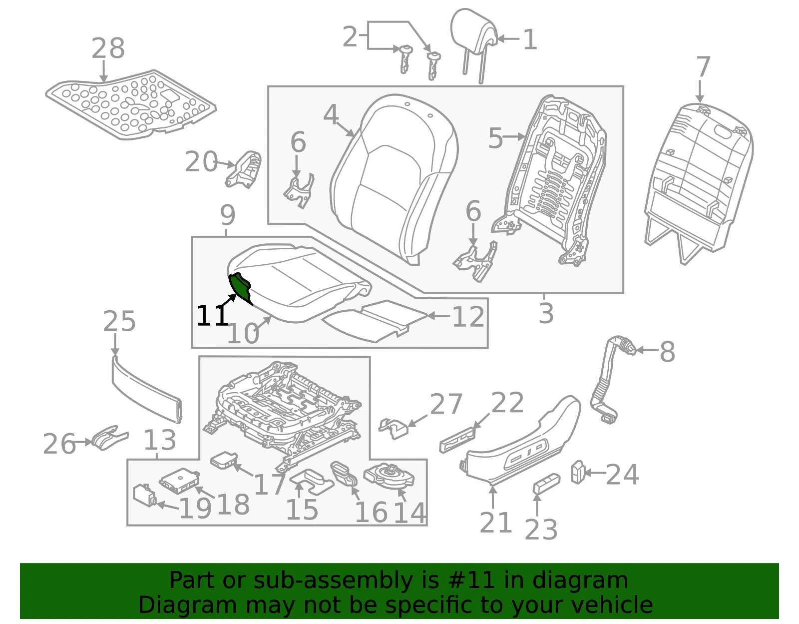 Cushion Assembly - Kia (88100-3RAX1GXT) - view 2