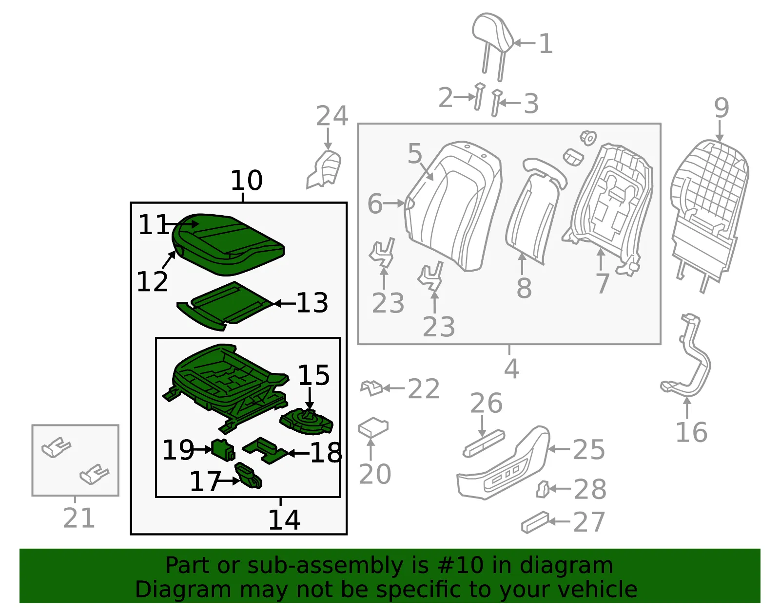 Cushion Assembly - Kia (88100-4C680NA9) - view 2