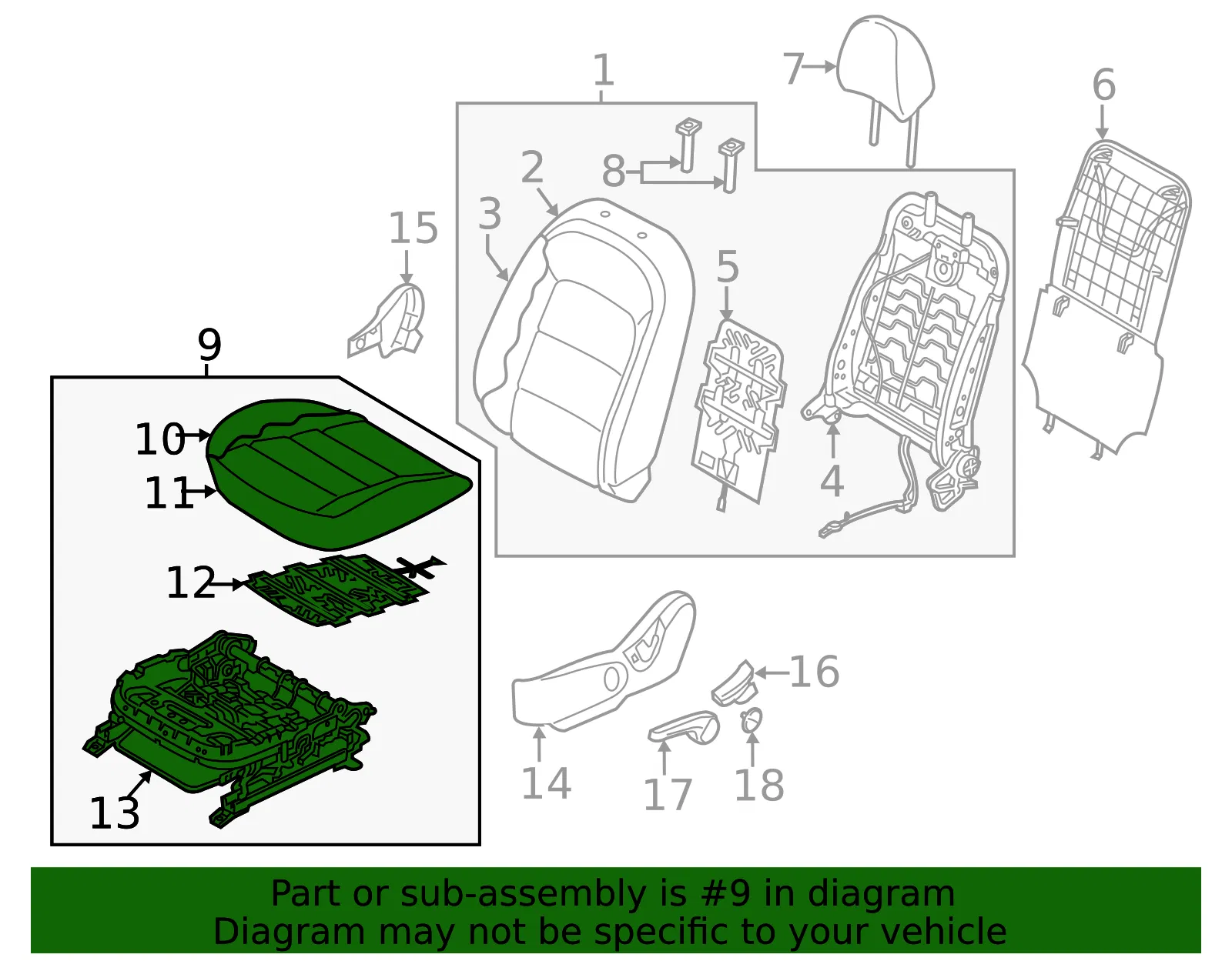 Cushion Assembly - Kia (88100-A7QA1K4K) - view 2