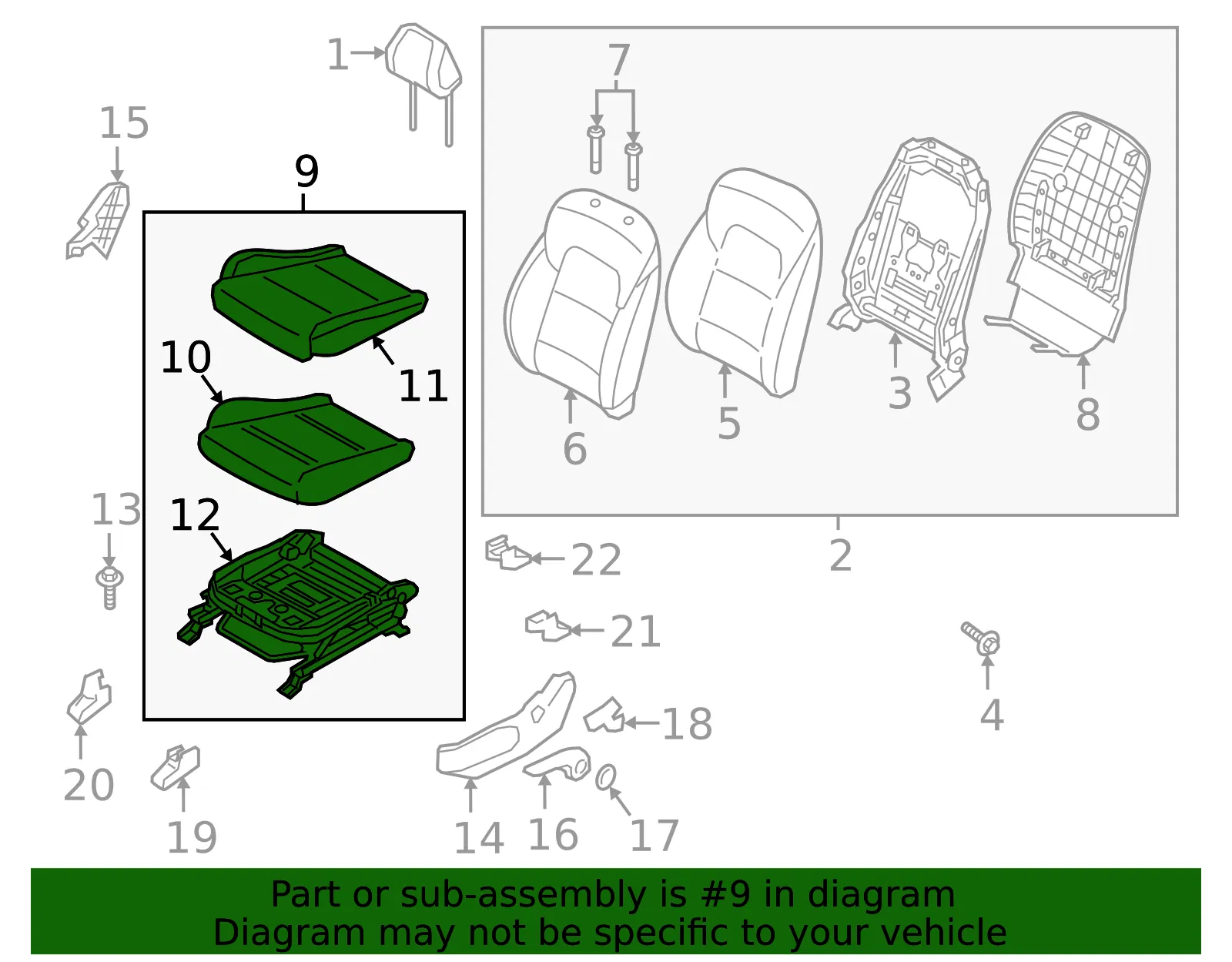 Cushion Assembly - Kia (88100-D90112AE) - view 2