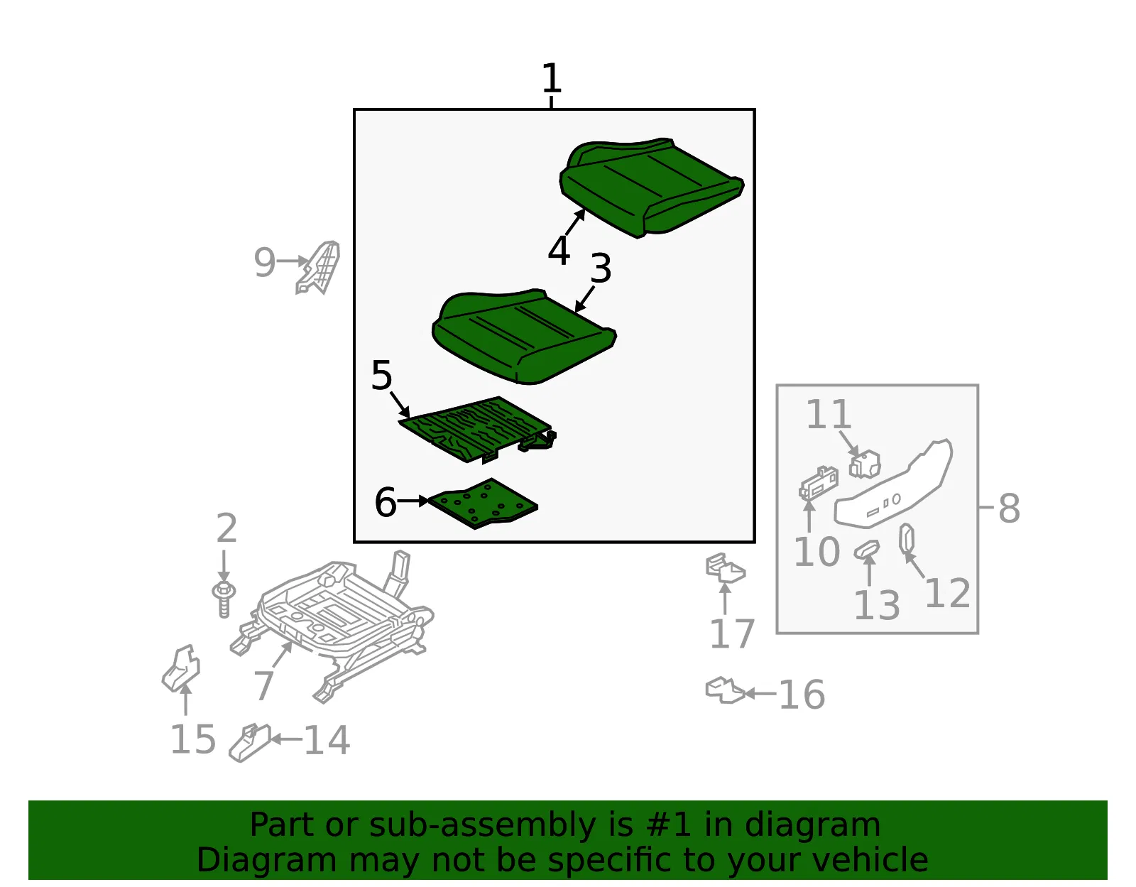 Cushion Assembly - Kia (88100-D9211BGN) - view 2