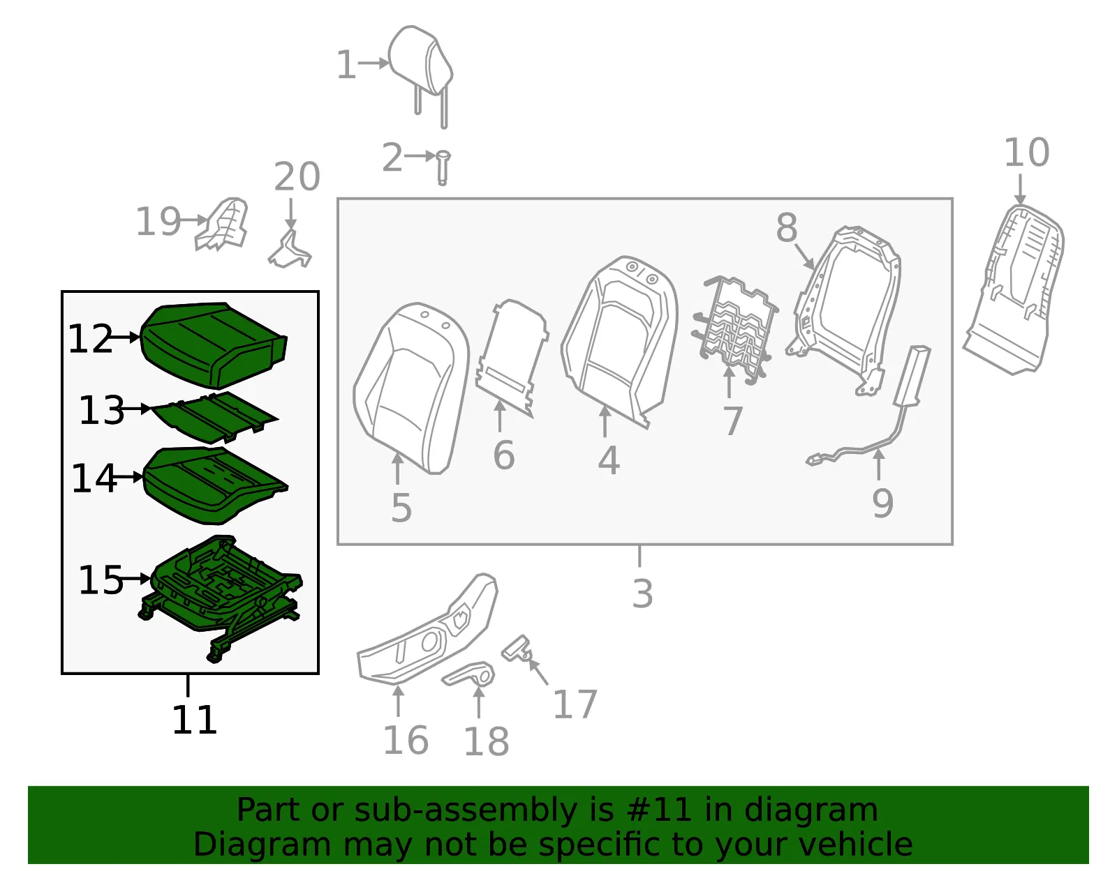 Cushion Assembly - Kia (88100-K0AA0SM6) - view 2