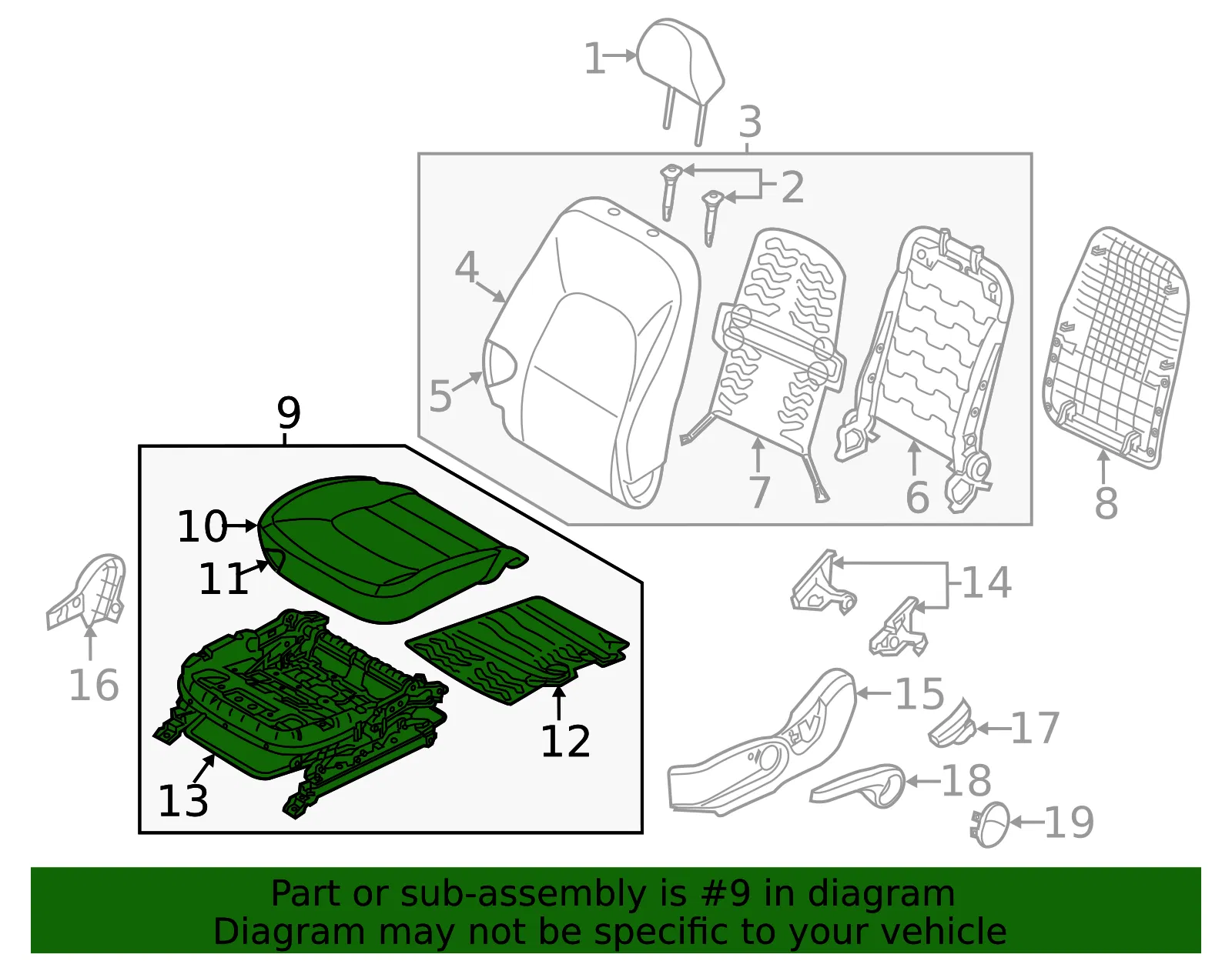 Cushion Assembly - Kia (88101-1W560BGX) - view 2