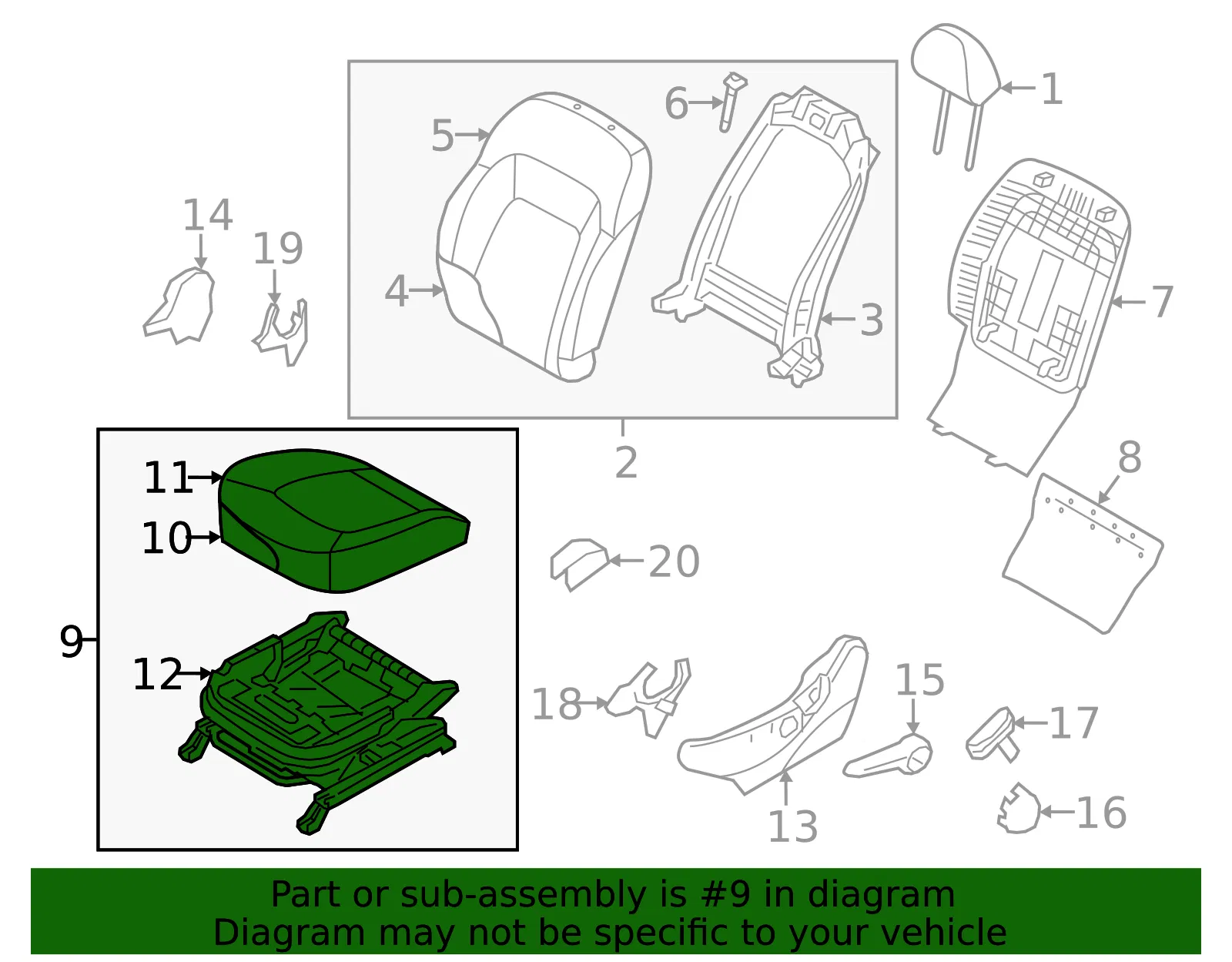 Cushion Assembly - Kia (88103-3W001EBX) - view 2