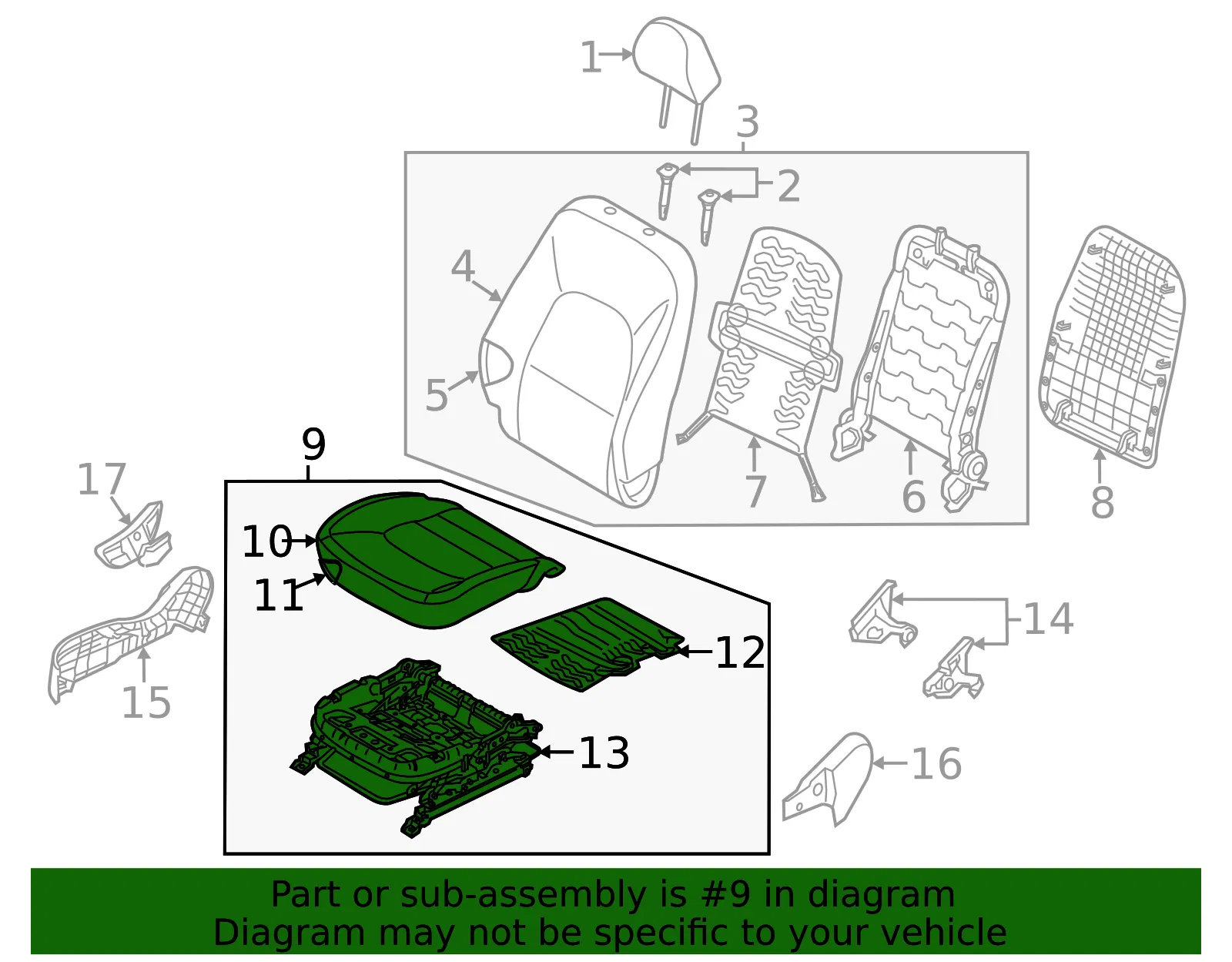 Cushion Assembly - Kia (88200-1W140BB2) - view 2