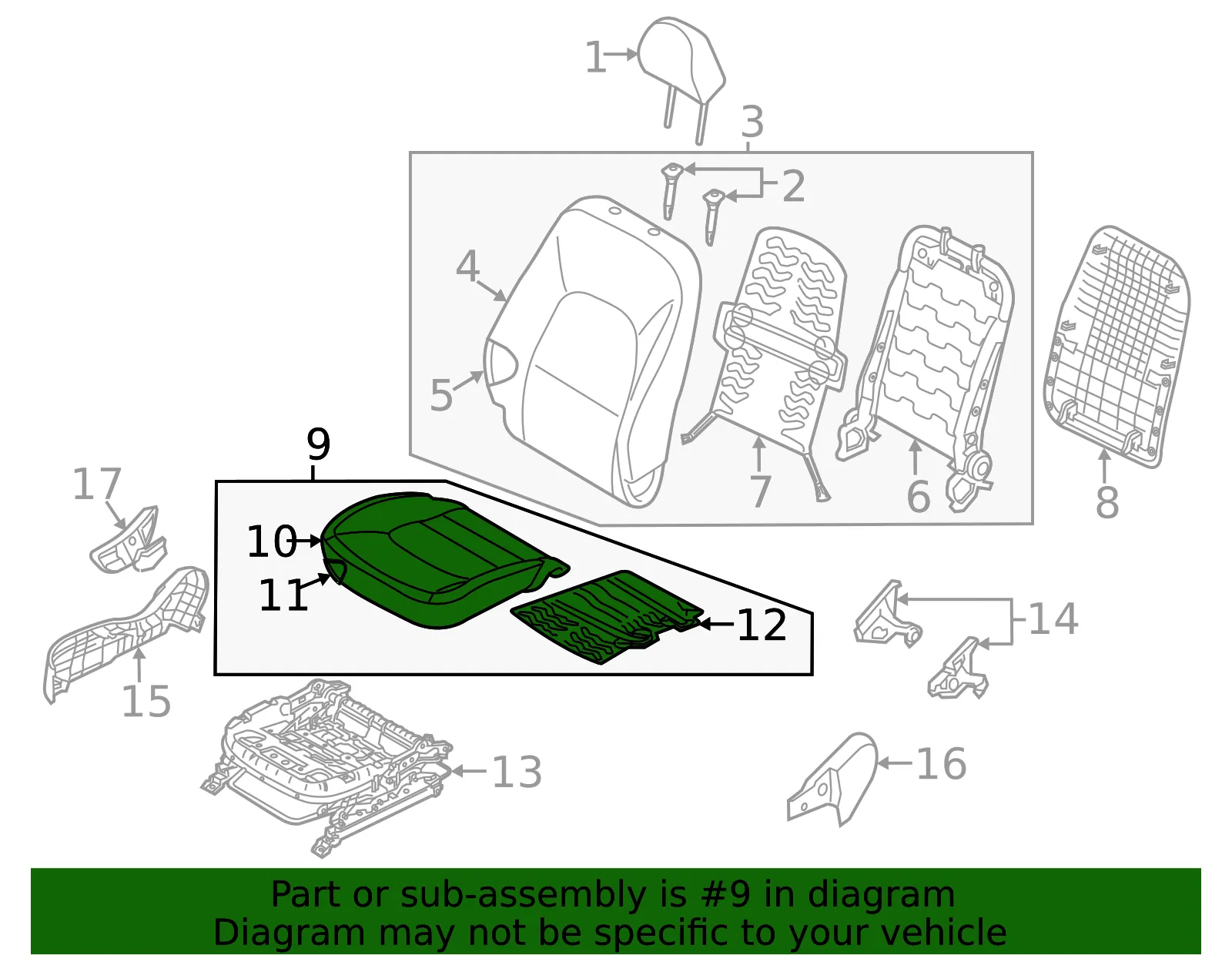 Cushion Assembly - Kia (88200-1WAL1BEW) - view 2