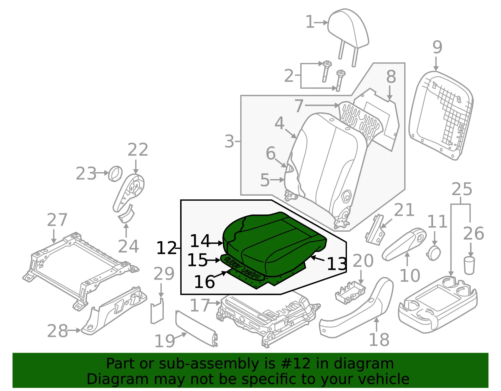 Seat Cushion - Kia (88200-4D312AGW) - view 2