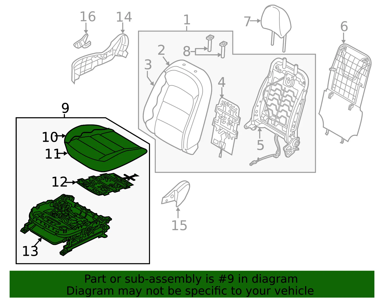 Cushion Assembly - Kia (88200-A7160KKU) - view 2