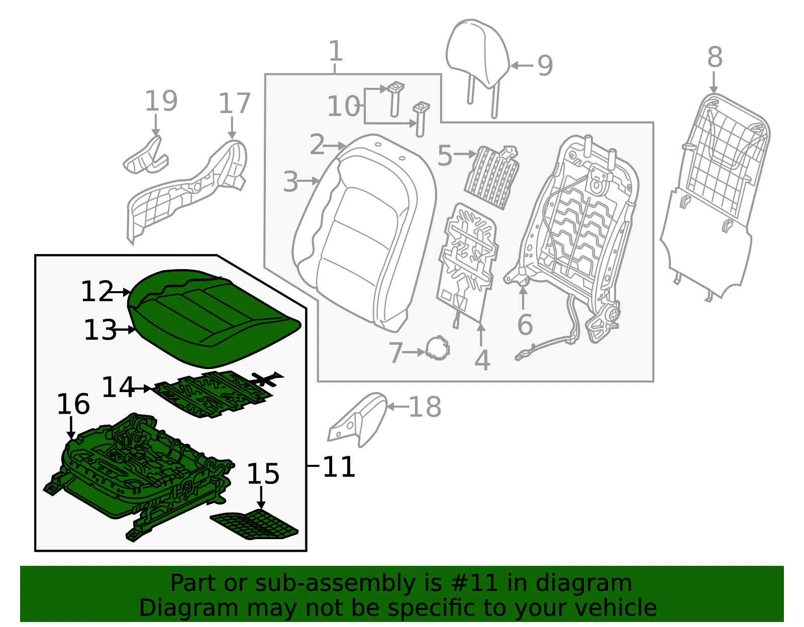 Cushion Assembly - Kia (88200-A7JD1KMT) - view 2