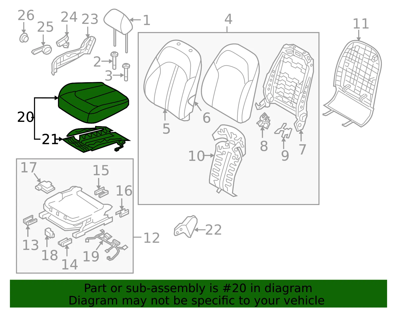 Cushion Assembly - Kia (88200-A8820HEC) - view 2