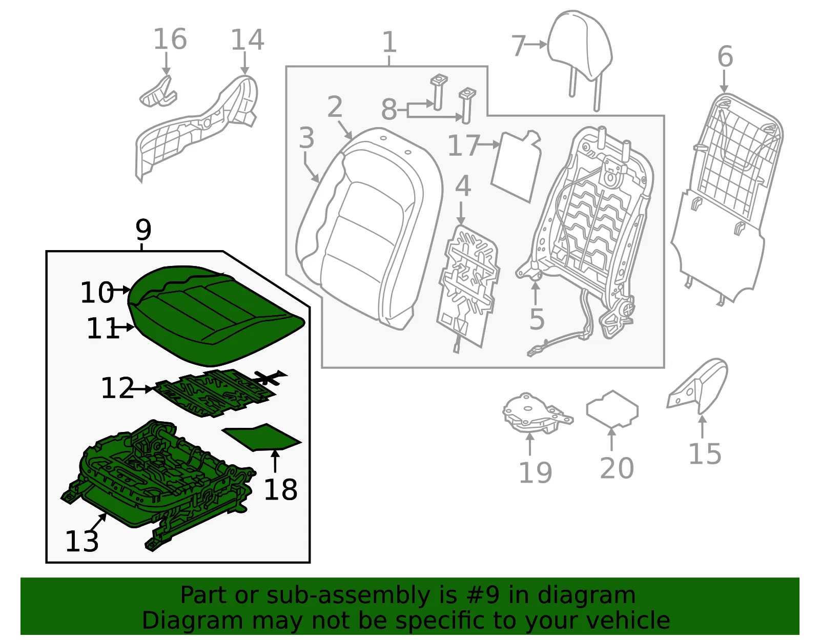 Cushion Assembly - Kia (88200-B0930KMU) - view 2
