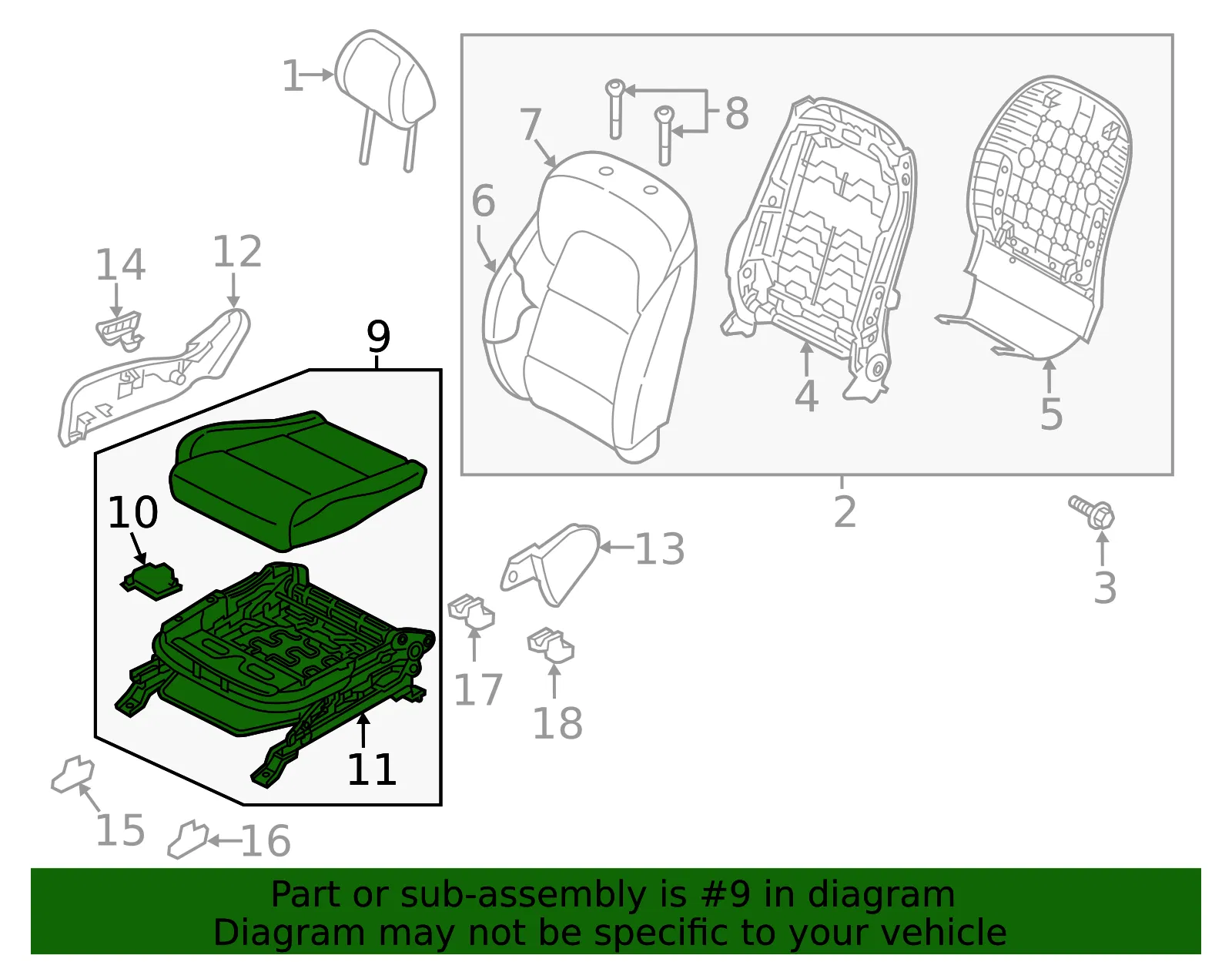 Cushion Assembly - Kia (88200-D9HC12AG) - view 2