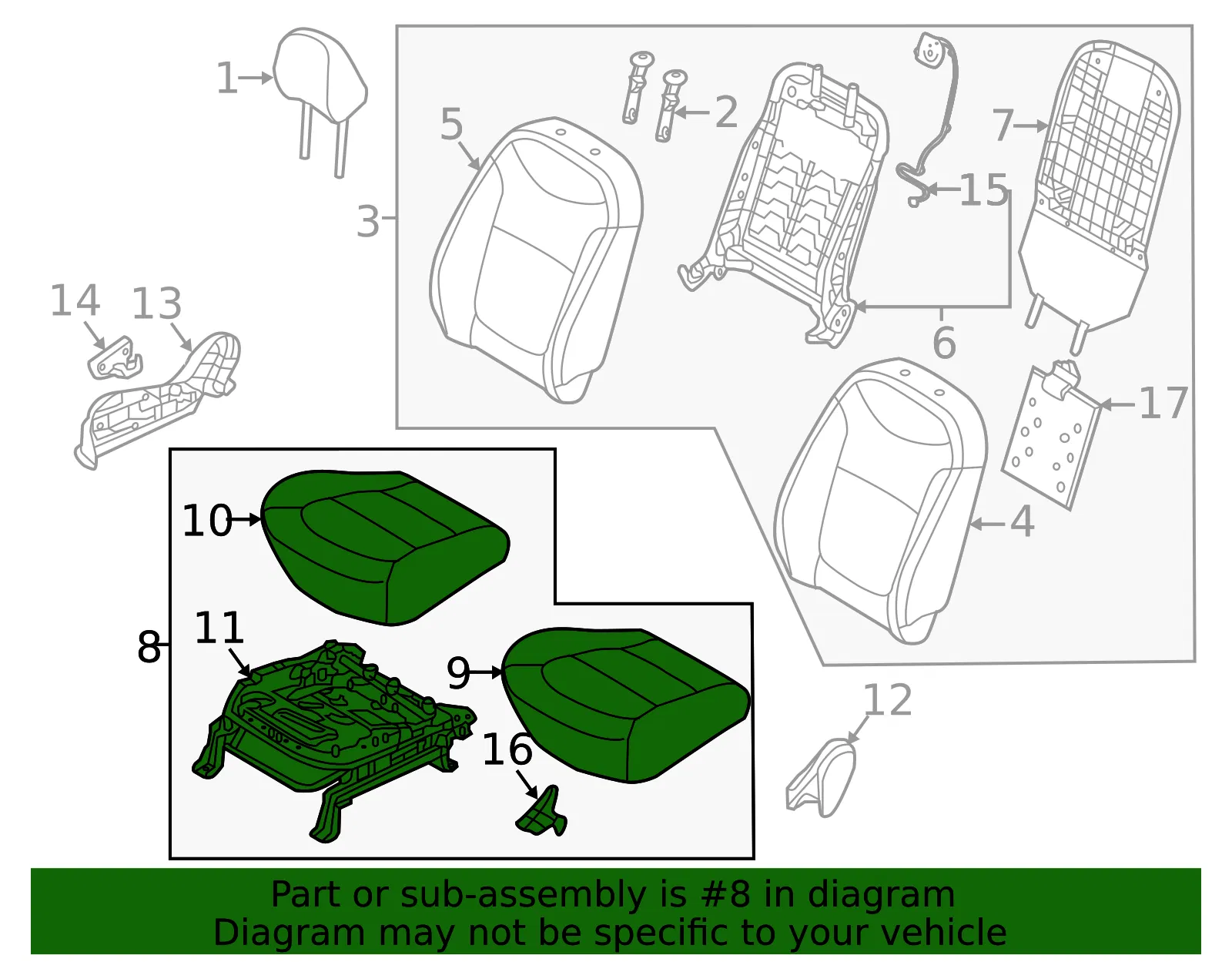 Cushion Assembly - Passenger Side (RH) - Kia (88200-E4010ASK) - view 2