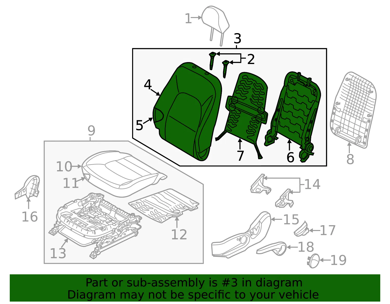 Seat Back Assembly - Kia (88300-1W040BDM) - view 2
