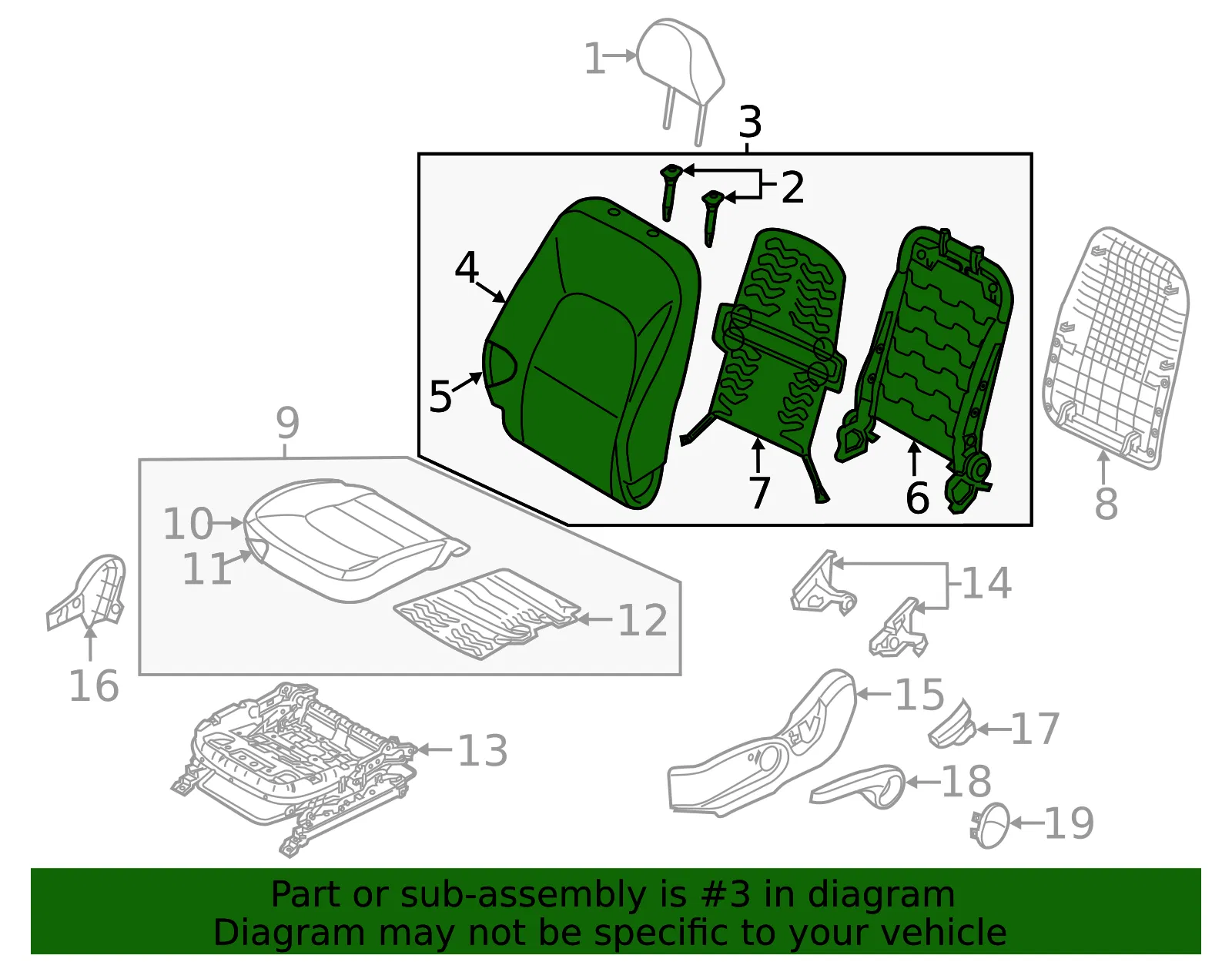 Seat Back Assembly - Kia (88300-1WAW1BB2) - view 2