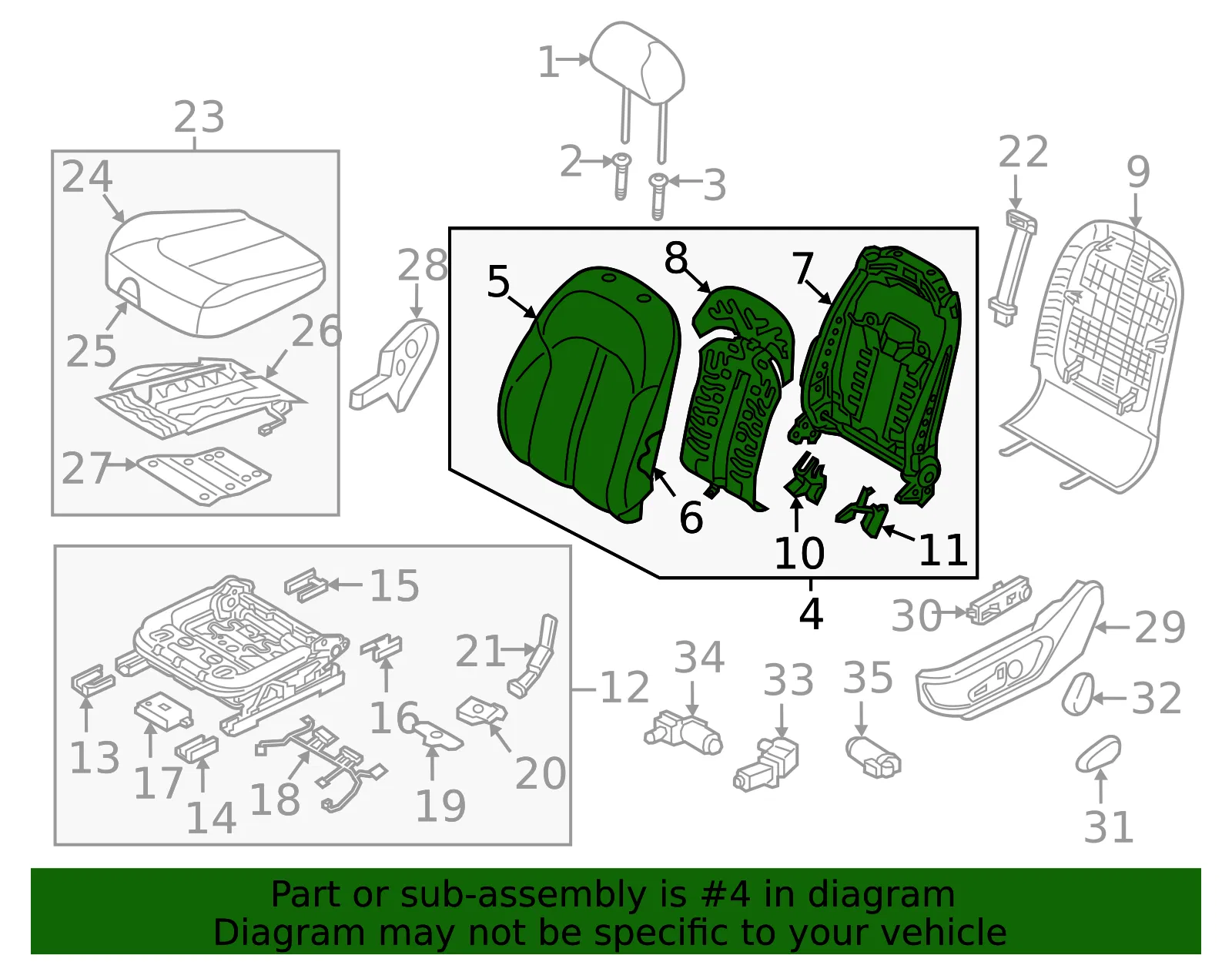 Seat Back Assembly - Kia (88300-A8900HE4) - view 2