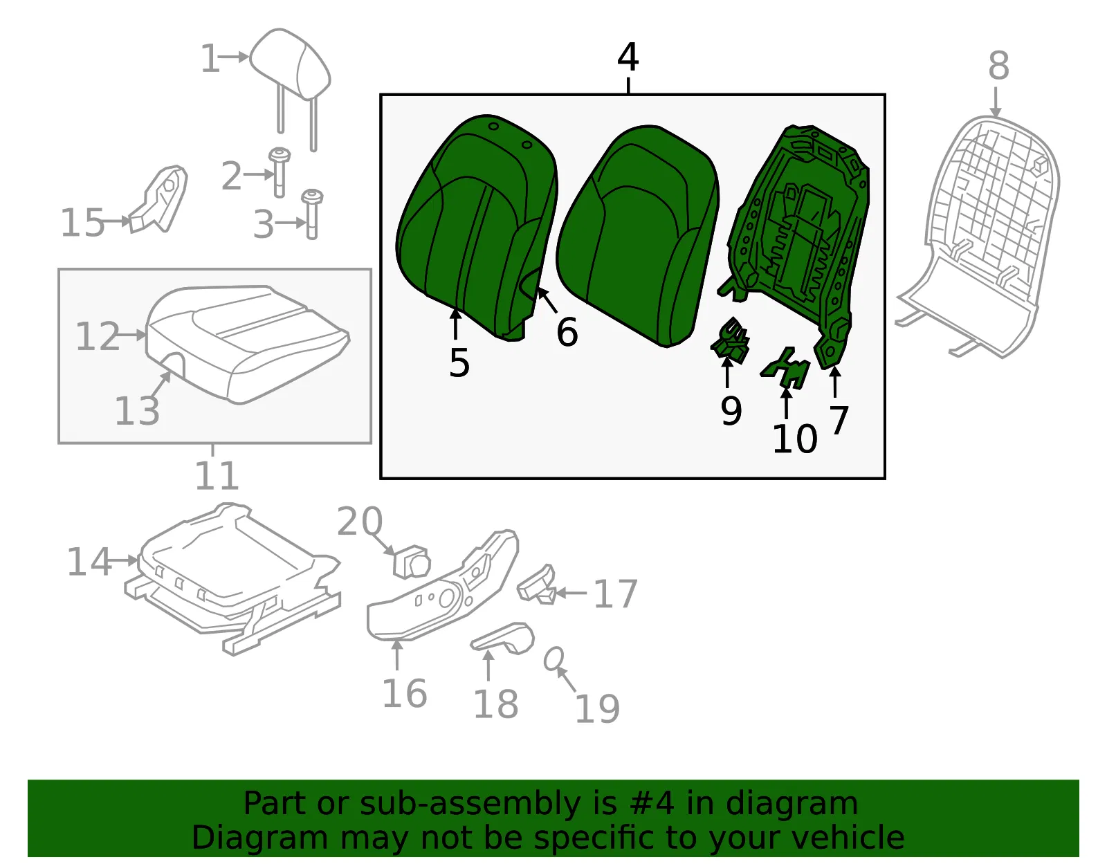 Seat Back Assembly - Kia (88300-D5070A3A) - view 2
