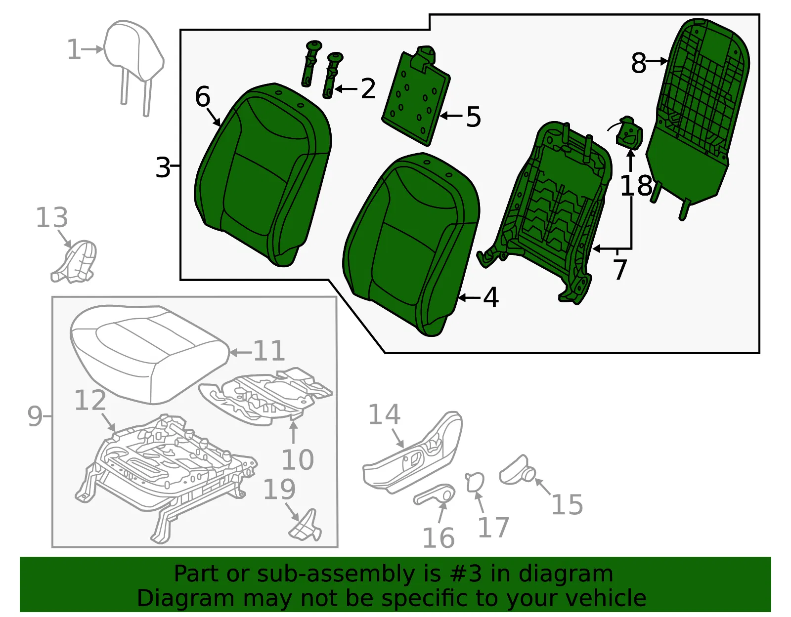 Seat Back Assembly - Driver's Side (LH) - Kia (88300-E4030ASL) - view 2