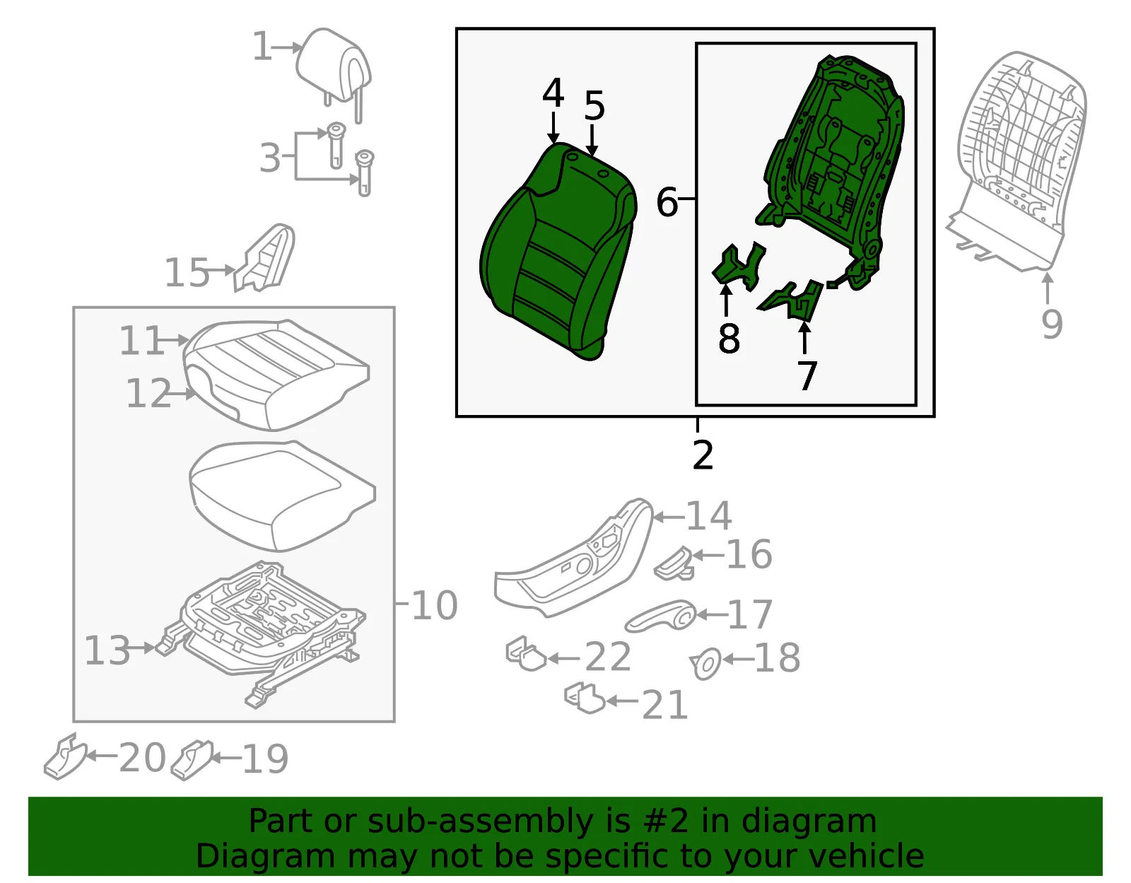 Seat Back Assembly - Kia (88301-C6740C61) - view 2