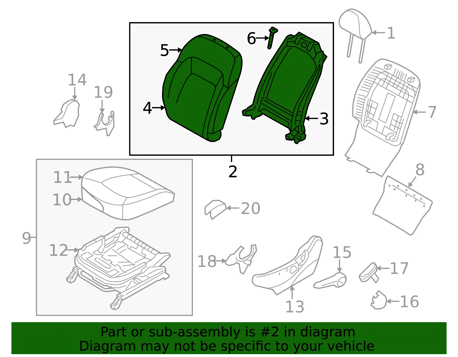 Seat Back Assembly - Kia (88303-3W002EAQ) - view 2