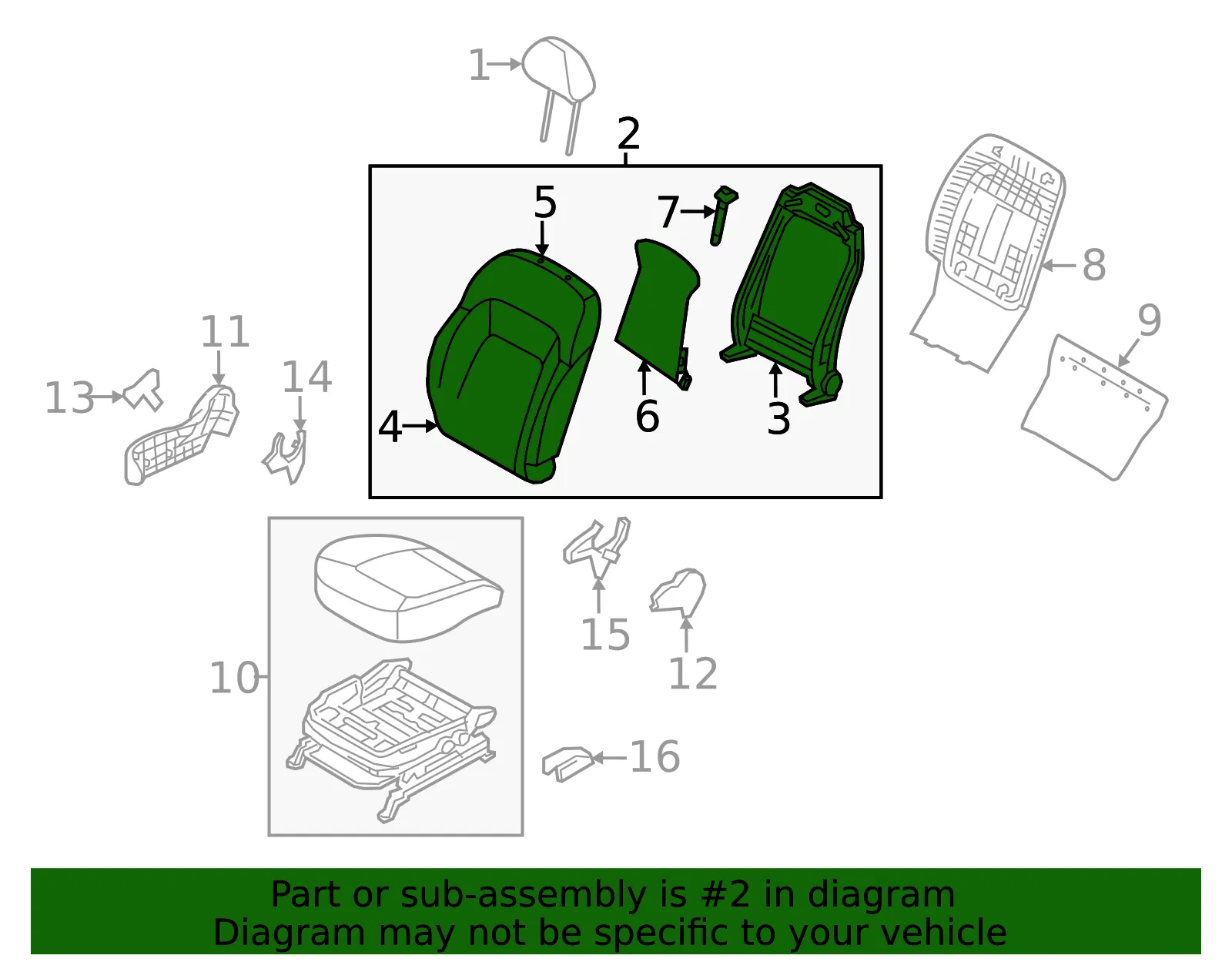 Seat Back Assembly - Kia (88304-3W270EA2) - view 2
