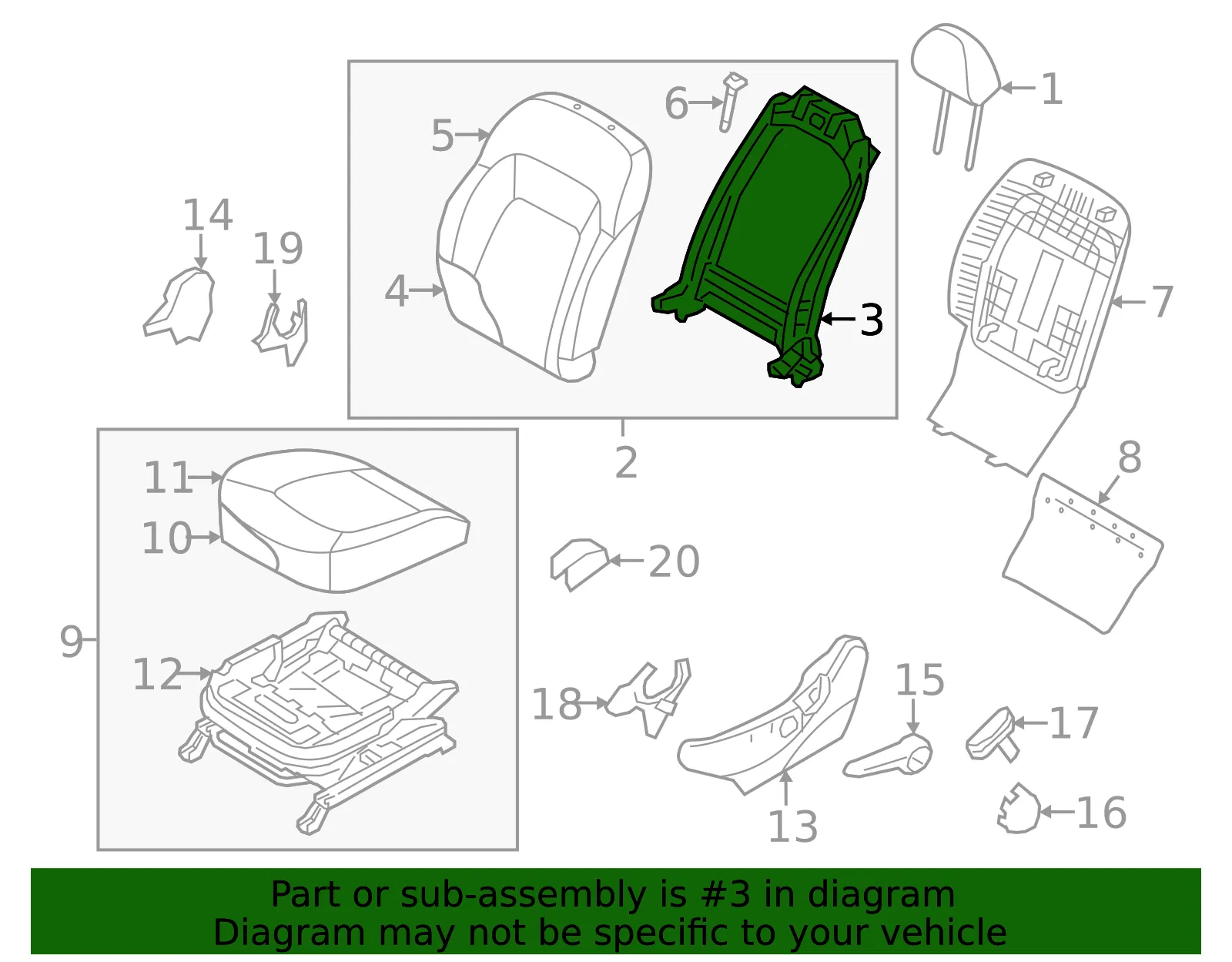 Seat Back Frame - Kia (88310-3W052) - view 2