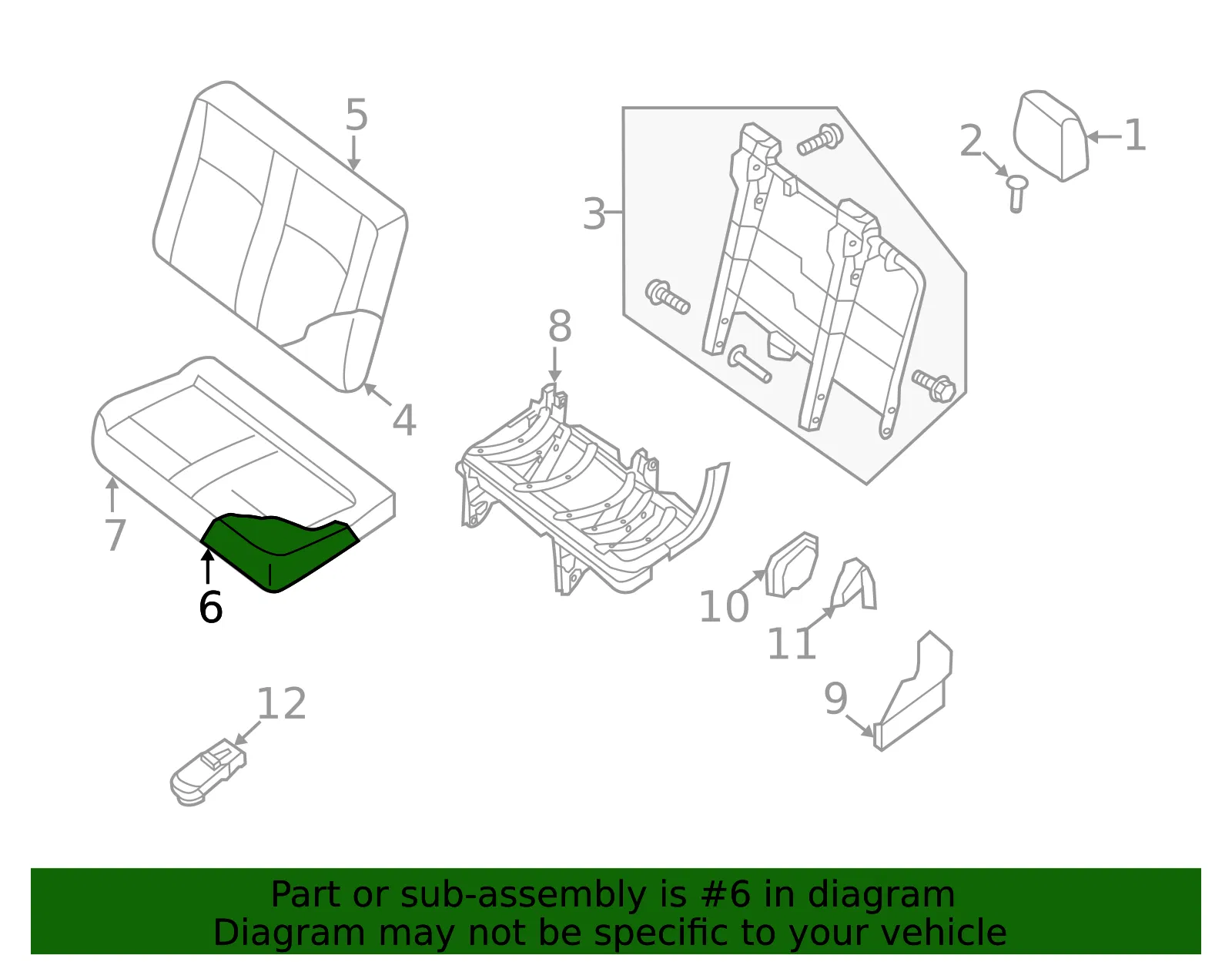 Seat Cushion Pad - Nissan (88361-1PC0A) - view 2
