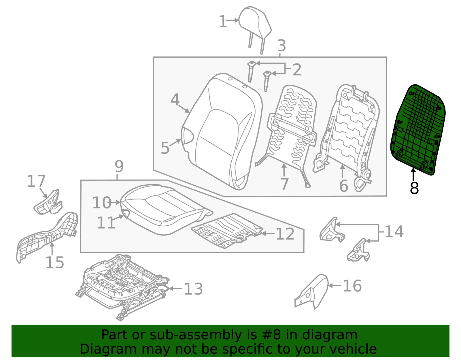 Seat Back Panel - Kia (88390-1WAA0DCM) - view 2