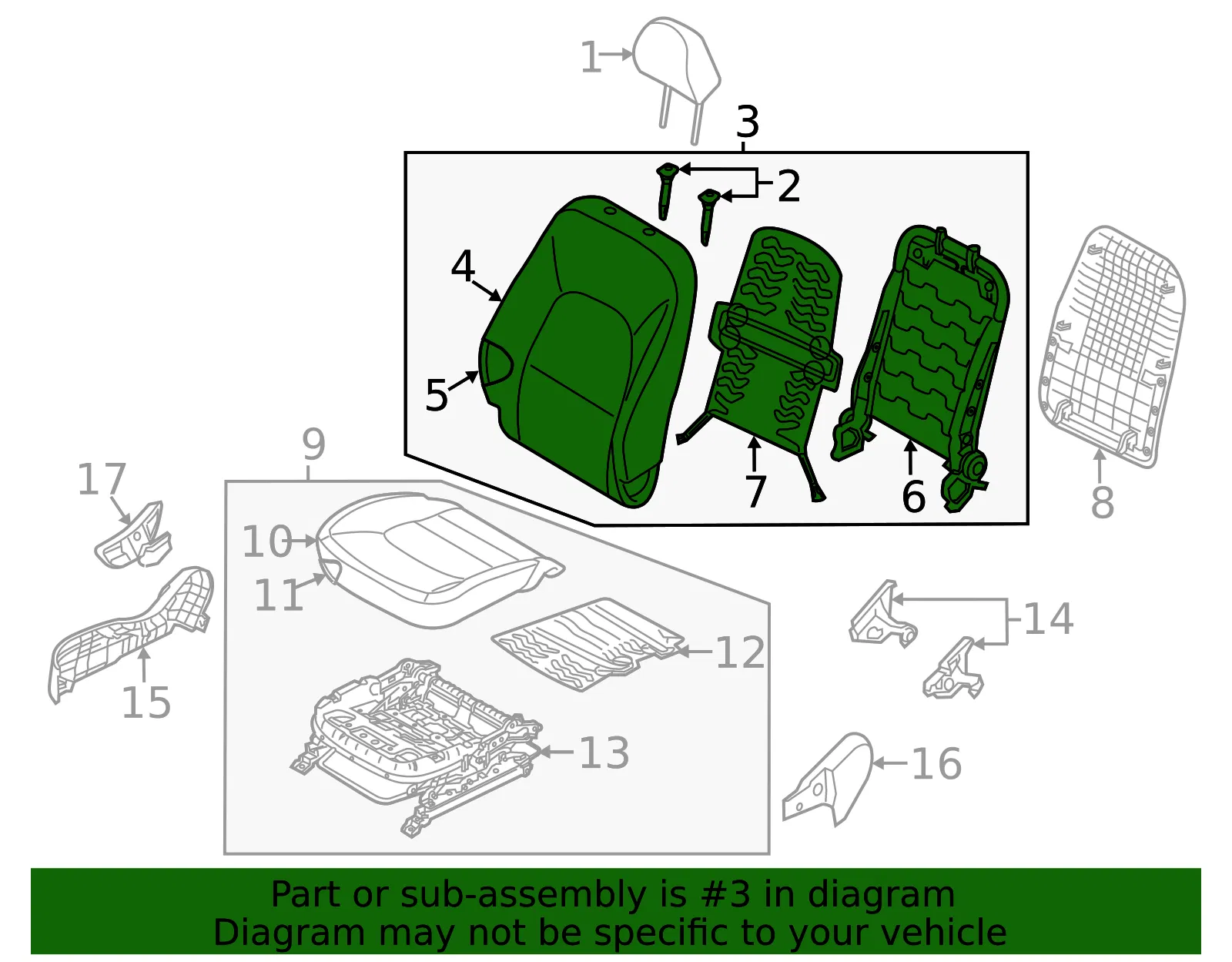 Seat Back Assembly - Kia (88400-1W030BDM) - view 2