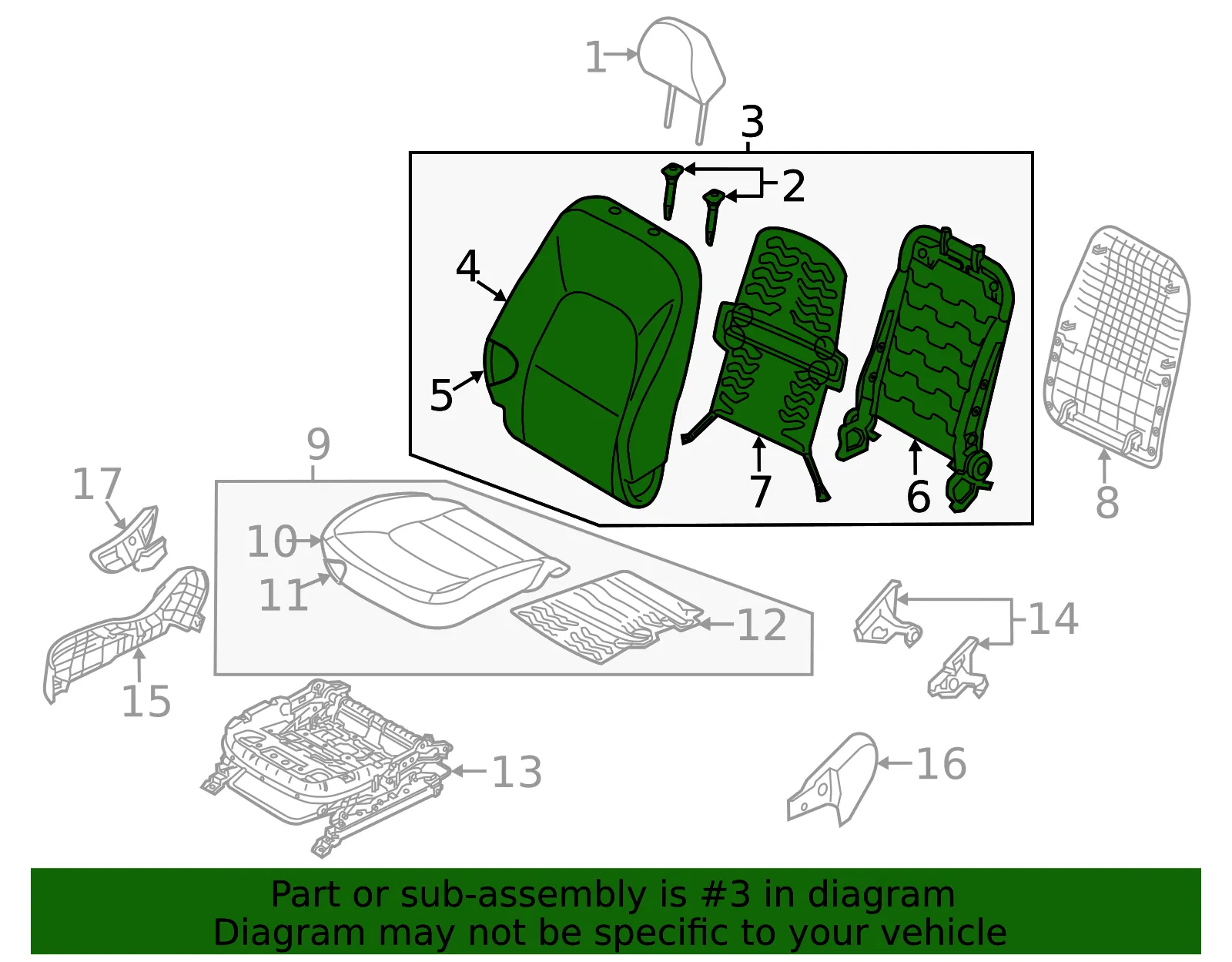 Seat Back Assembly - Kia (88400-1WAW0BB2) - view 2