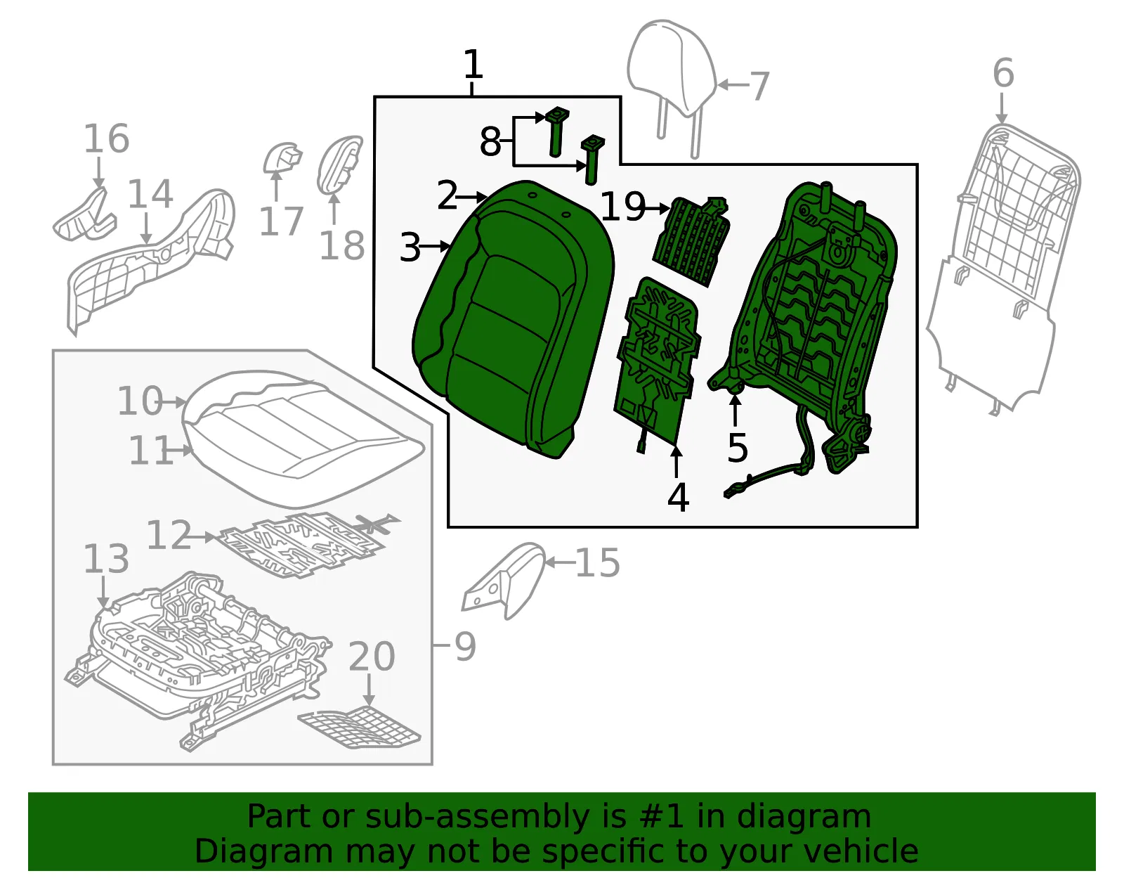 Seat Back Assembly - Kia (88400-A7500K3F) - view 2