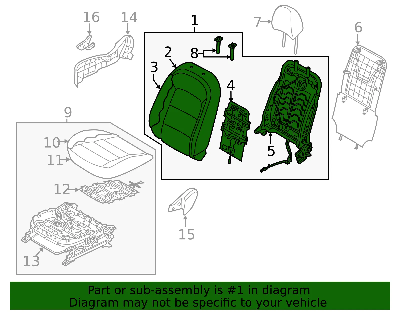 Seat Back Assembly - Kia (88400-A7850K3E) - view 2