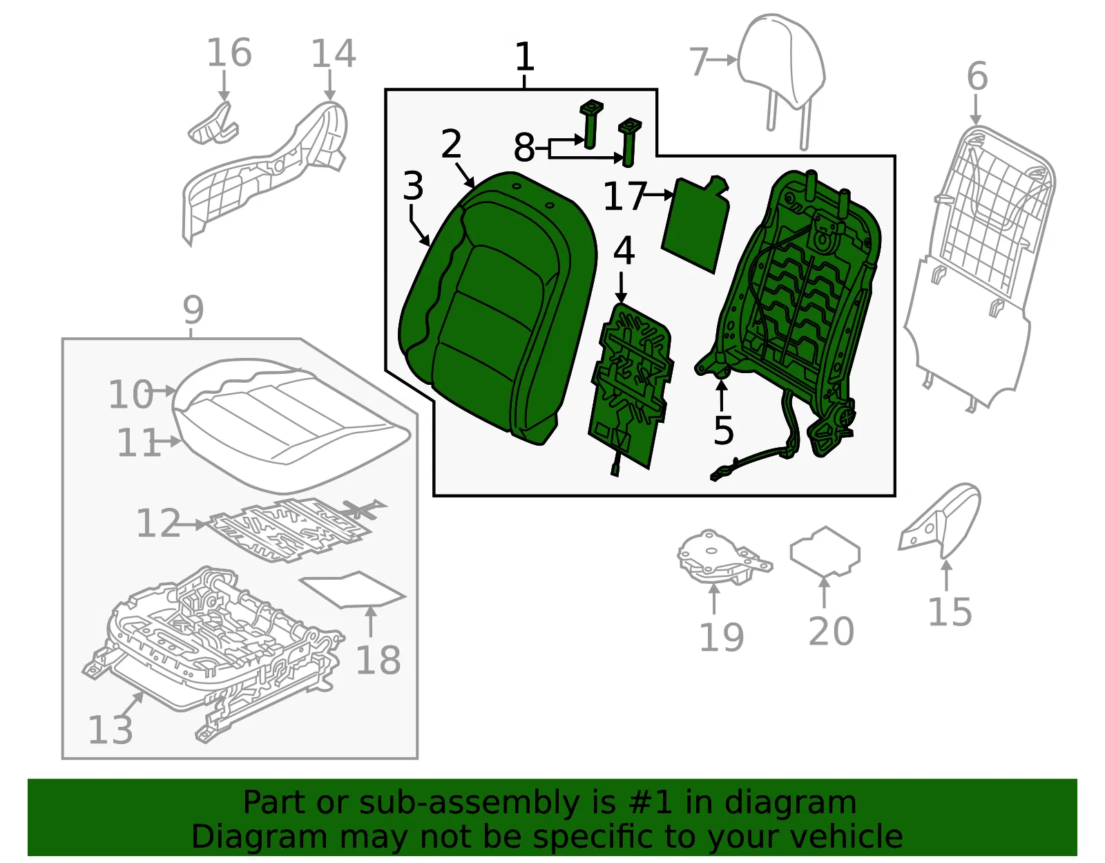Seat Back Assembly - Kia (88400-A7920KKF) - view 2