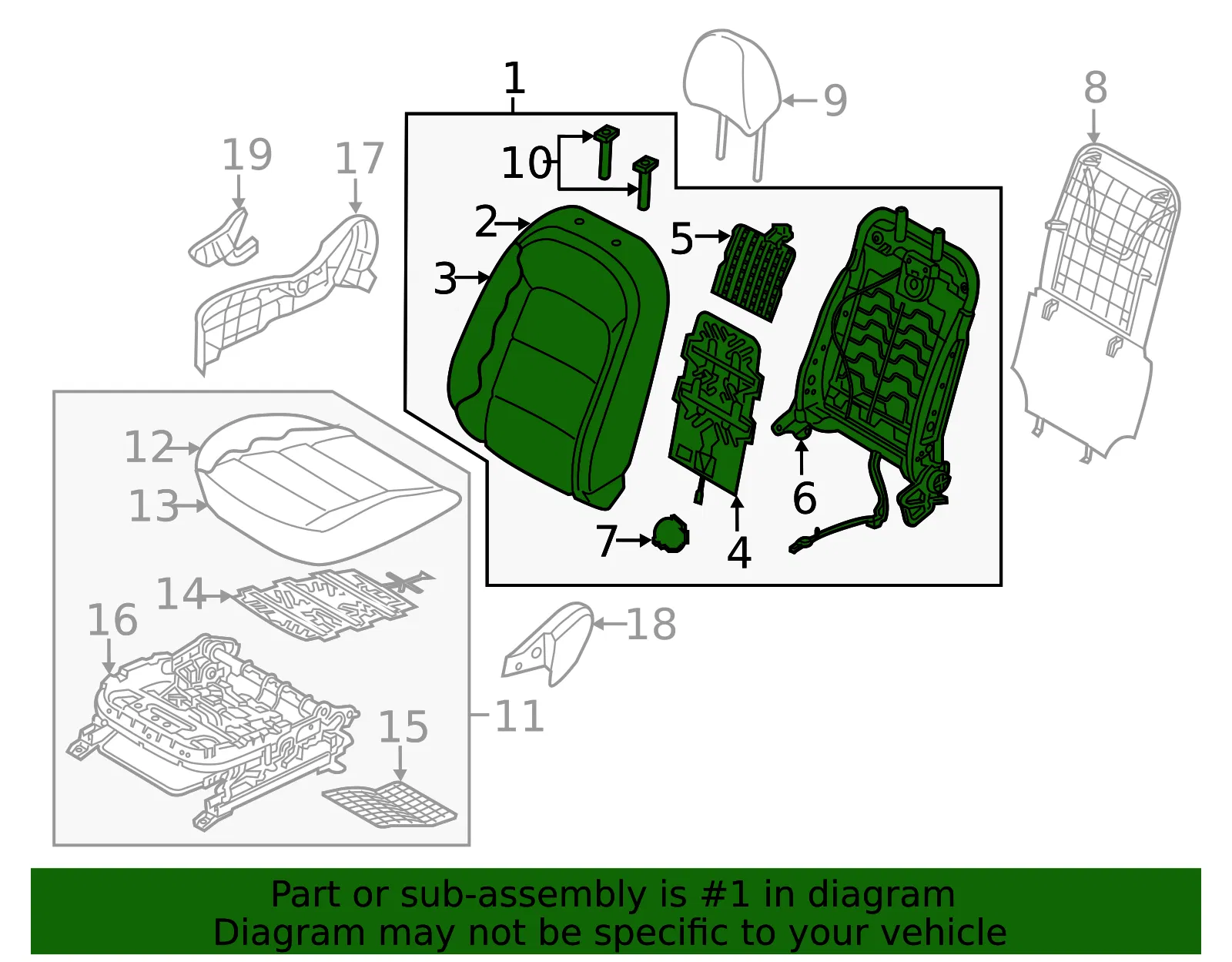 Seat Back Assembly - Kia (88400-A7IF0K4K) - view 2