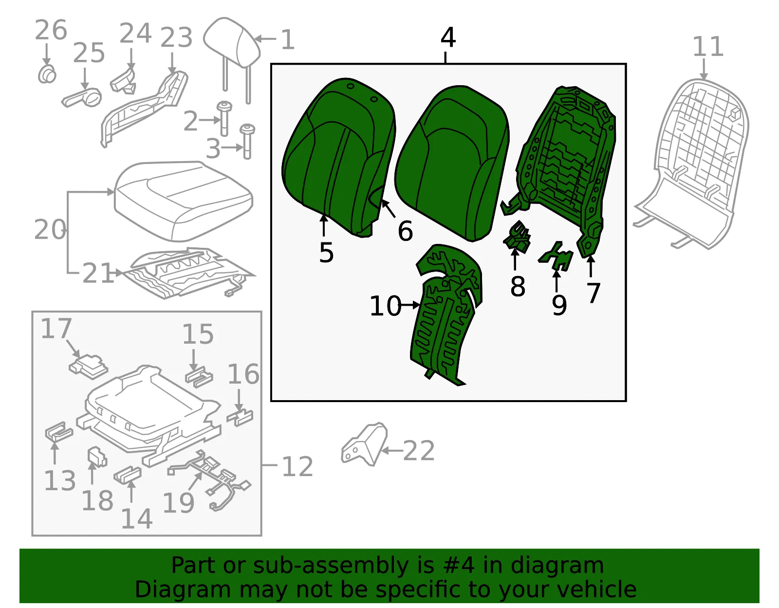 Seat Back Assembly - Kia (88400-A8040HEC) - view 2