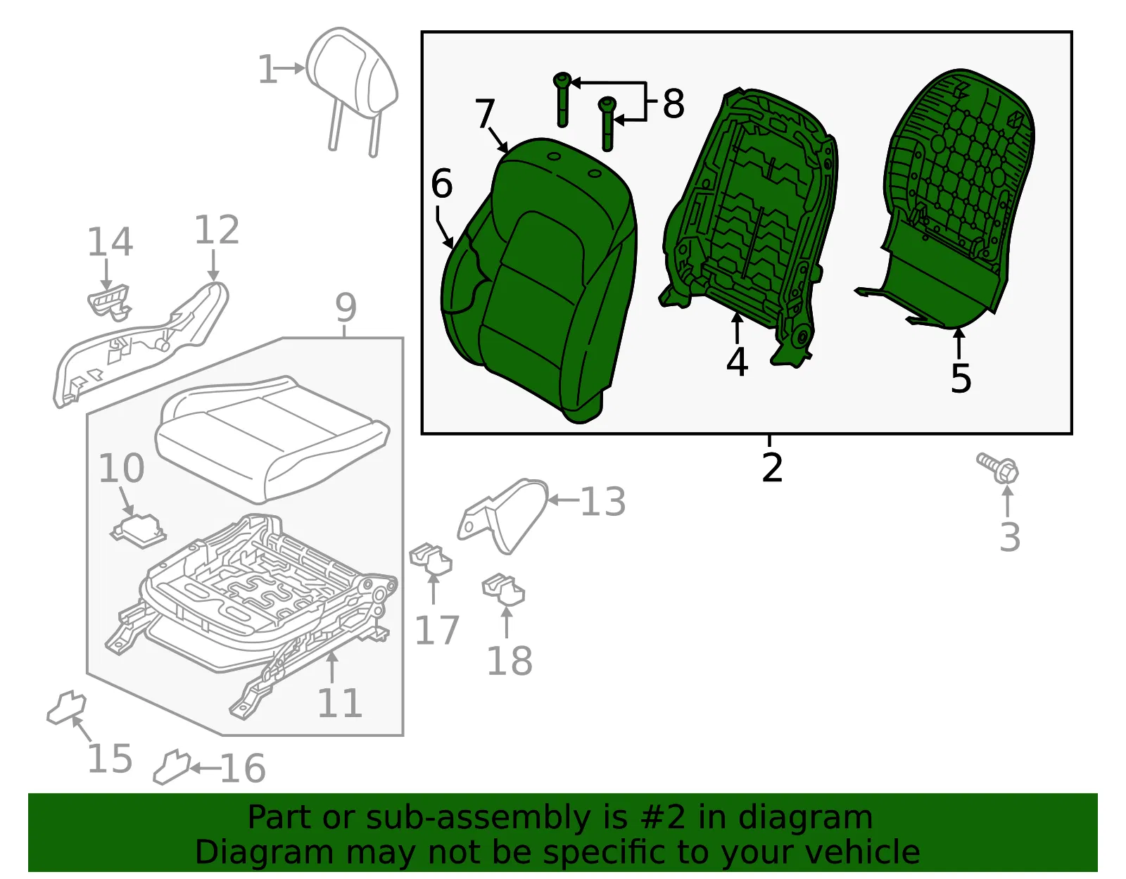 Seat Back Assembly - Kia (88400-D94002AE) - view 2