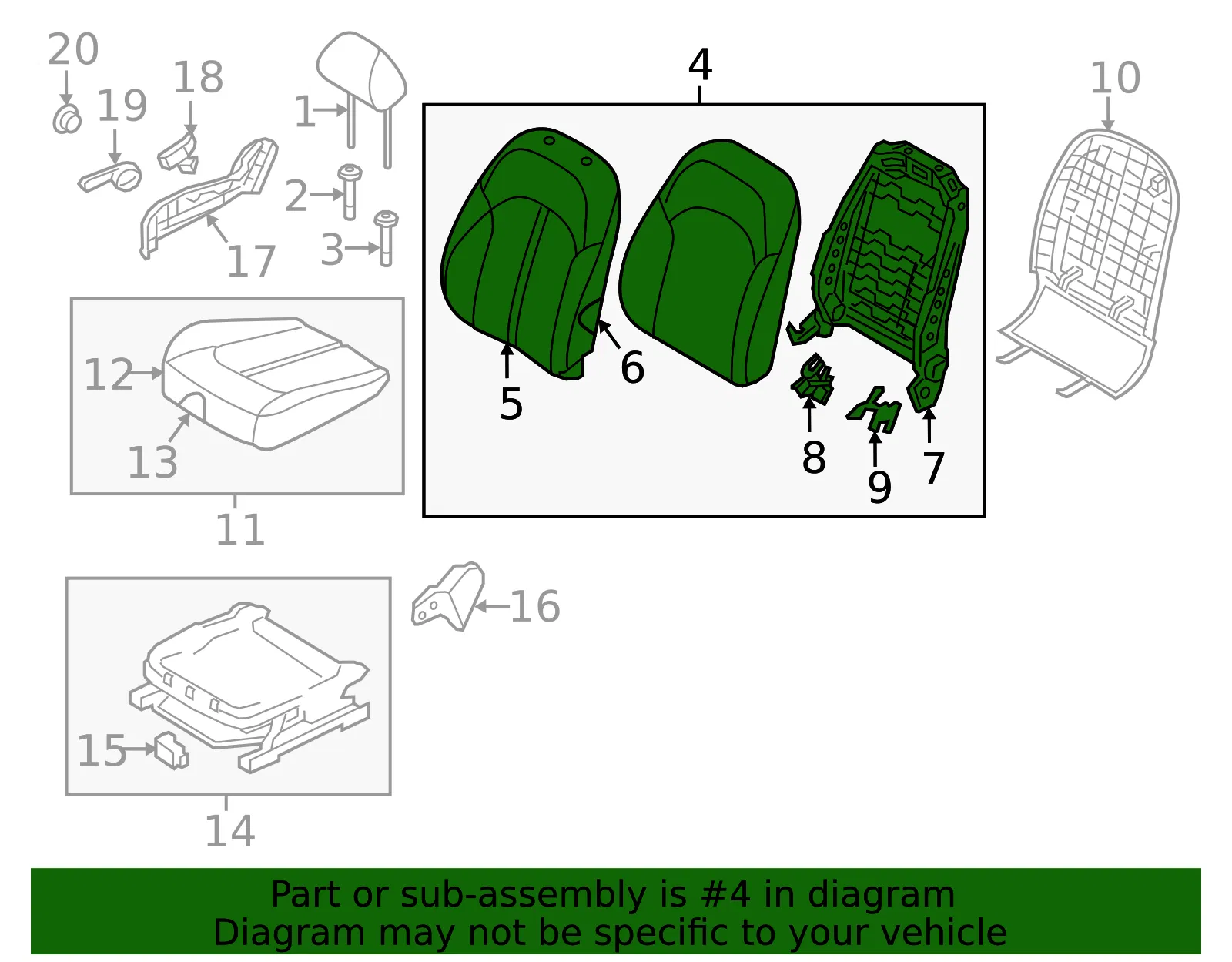Seat Back Assembly - Kia (88402-D5050H2R) - view 2