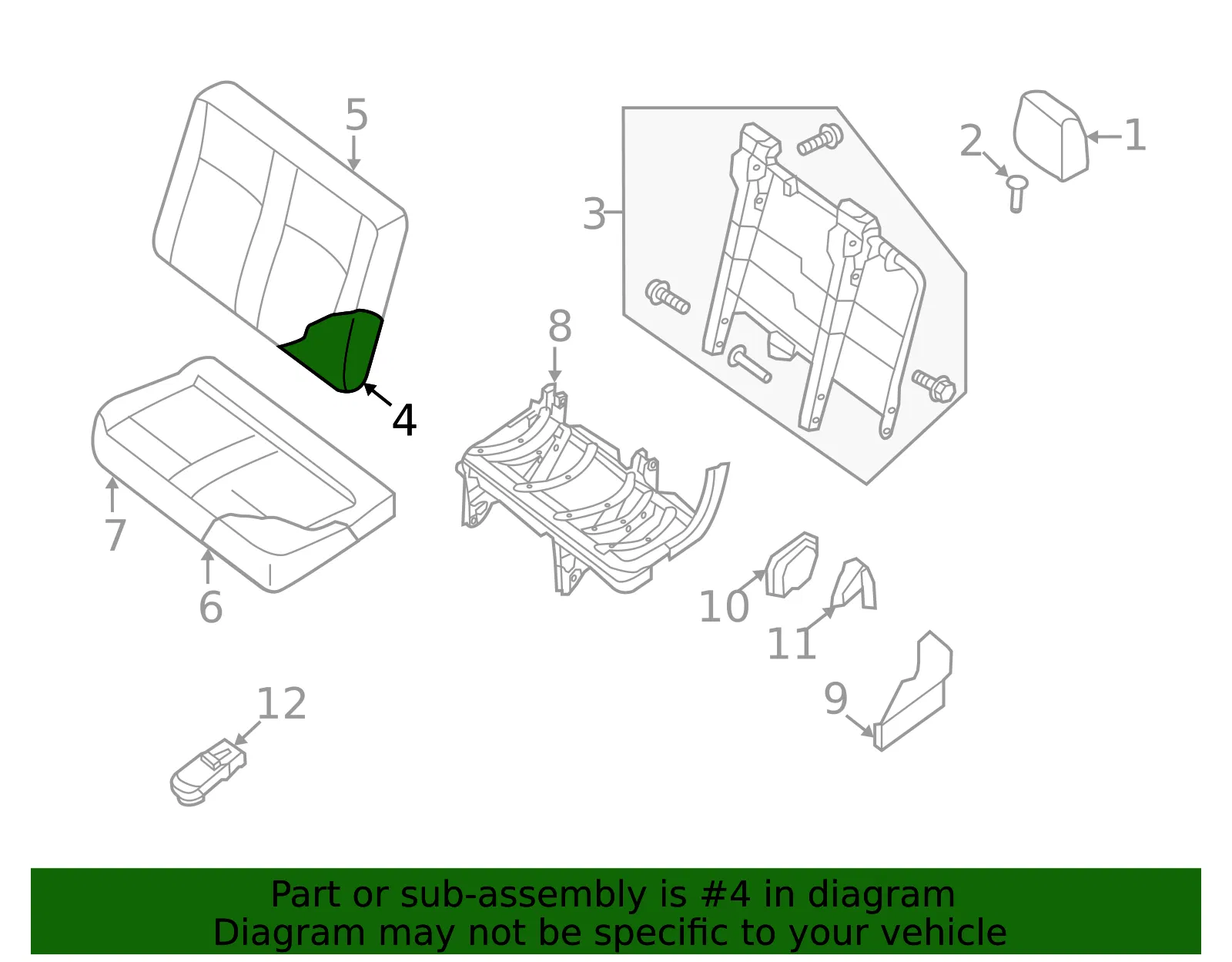 Seat Back Cushion - Nissan (88661-1PC0A) - view 2