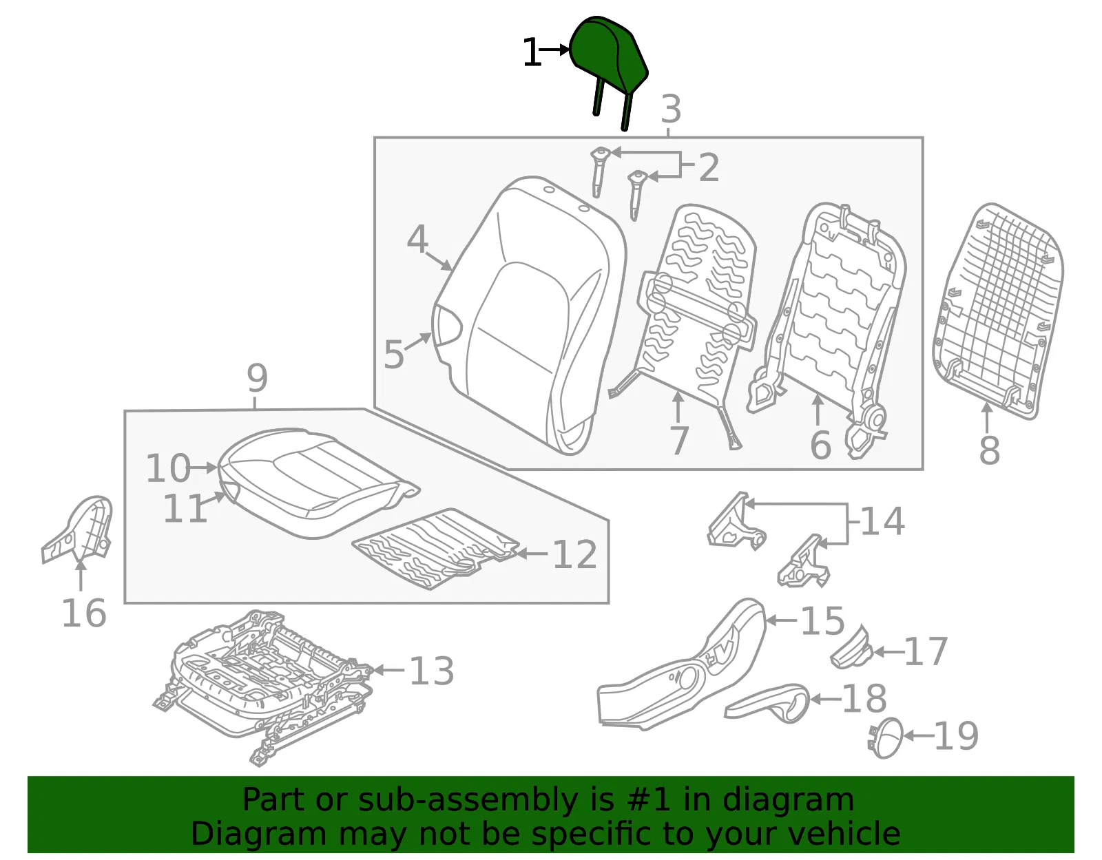 Headrest - Kia (88700-1WAA0BDP) - view 2