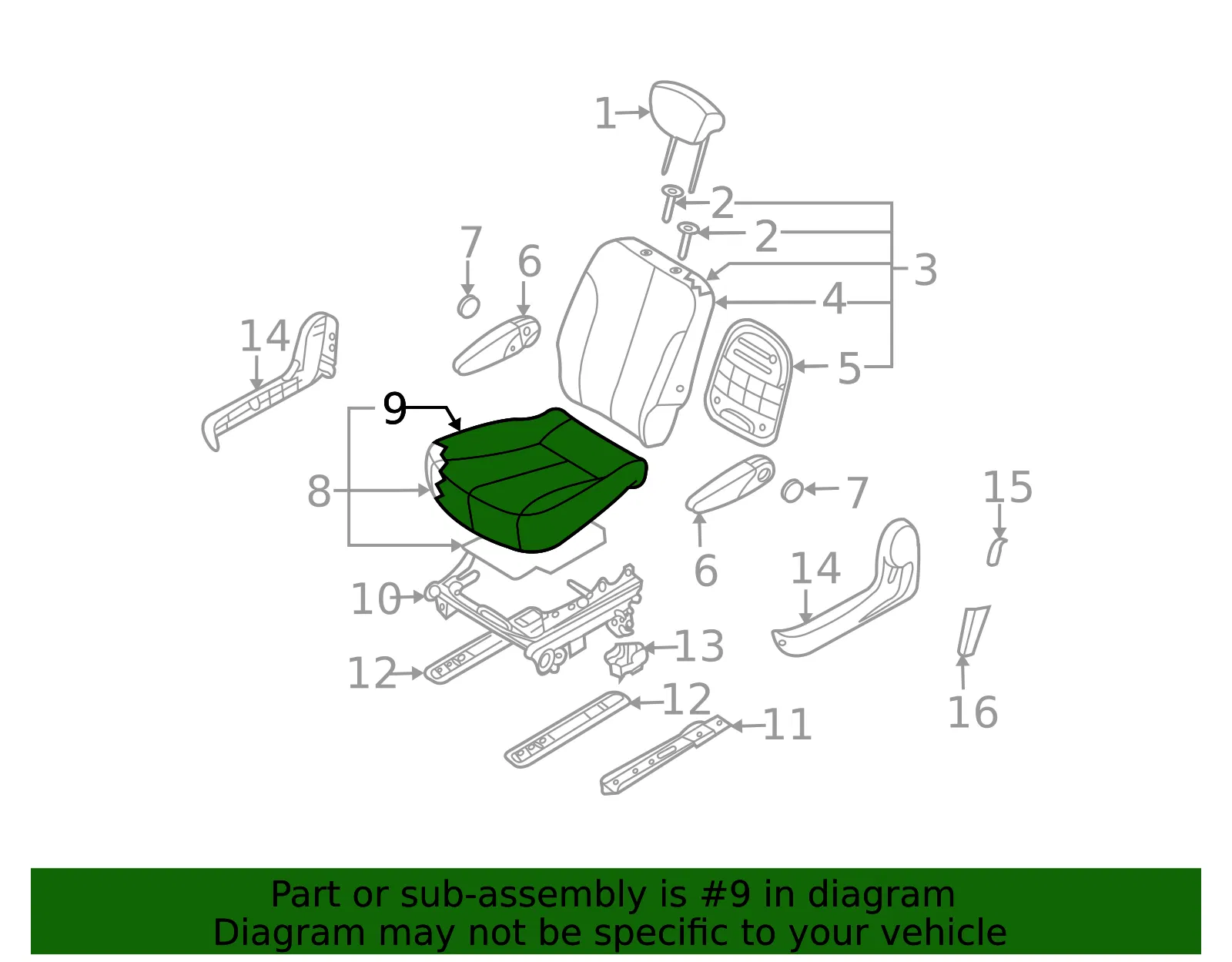 Cushion Cover - Passenger Side (RH) - Kia (89260-4D122CS2) - view 2