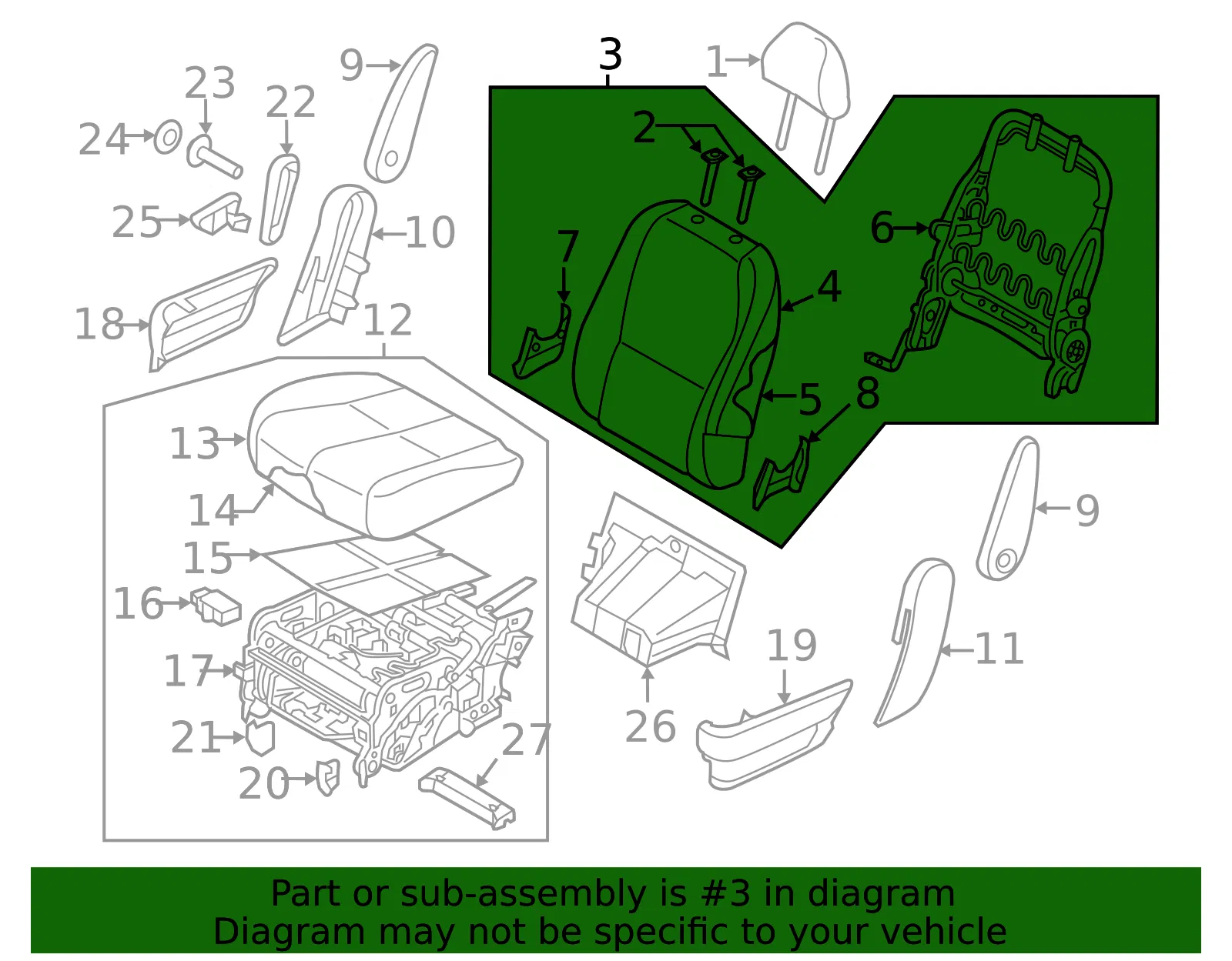 Seat Back Assembly - Kia (89300-A9BE0D7K) - view 2