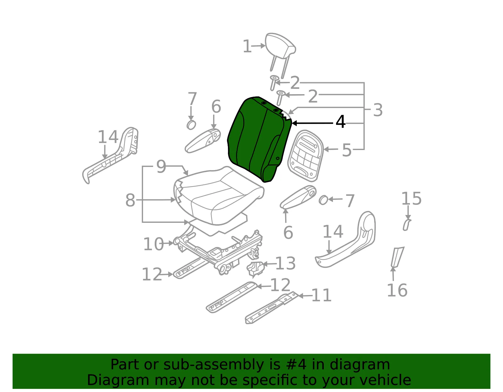 Seat Back Cover - Kia (89360-4D122CS2) - view 2