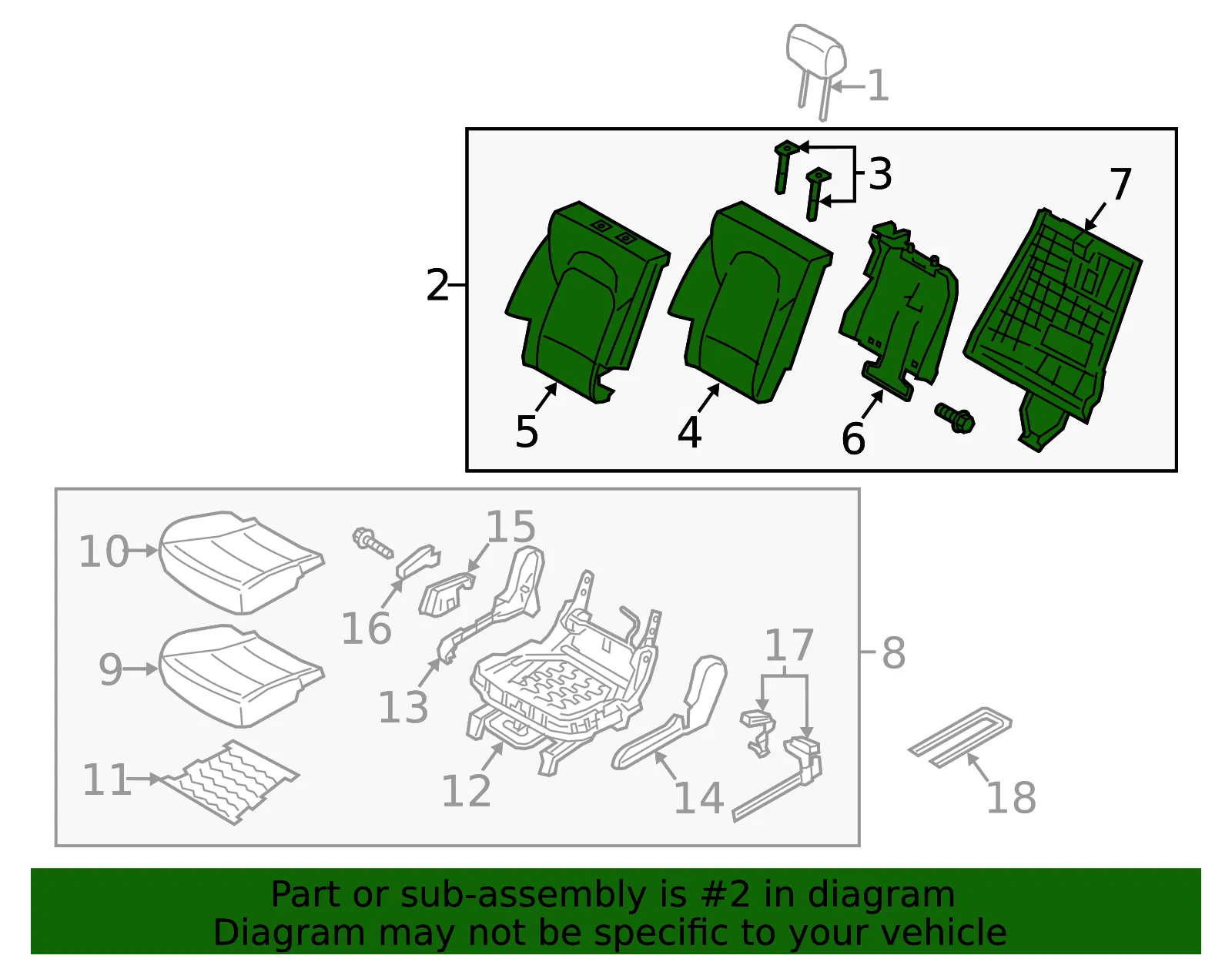 Seat Back Assembly - Kia (89400-1U700BD7) - view 2