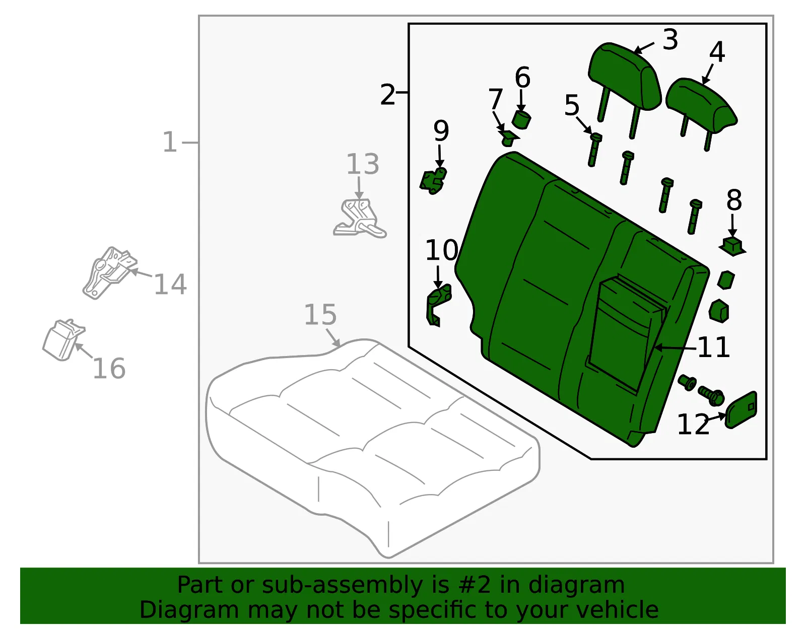 Seat Back Assembly - Passenger Side (RH) - Kia (89400-3E211FC3) - view 2