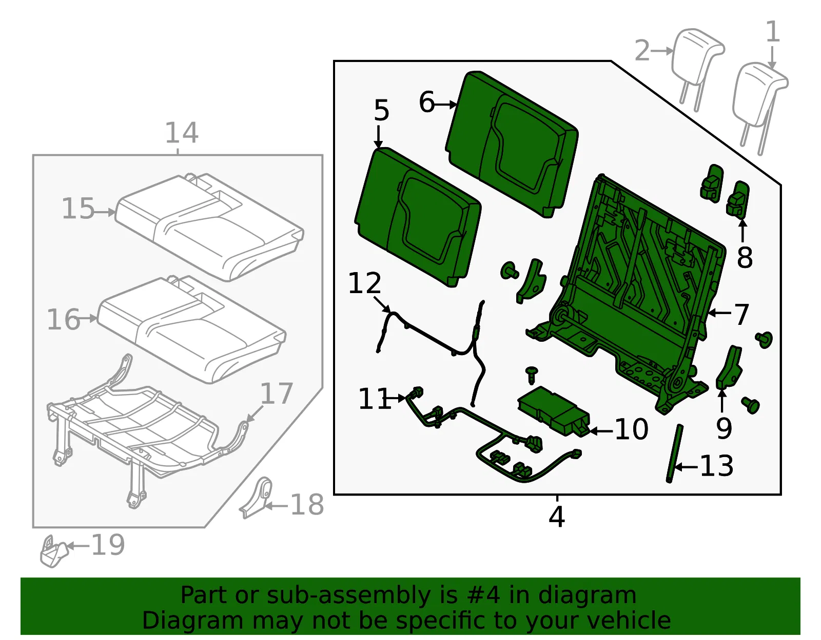 Seat Back Assembly - Nissan (89650-7KC0A) - view 2