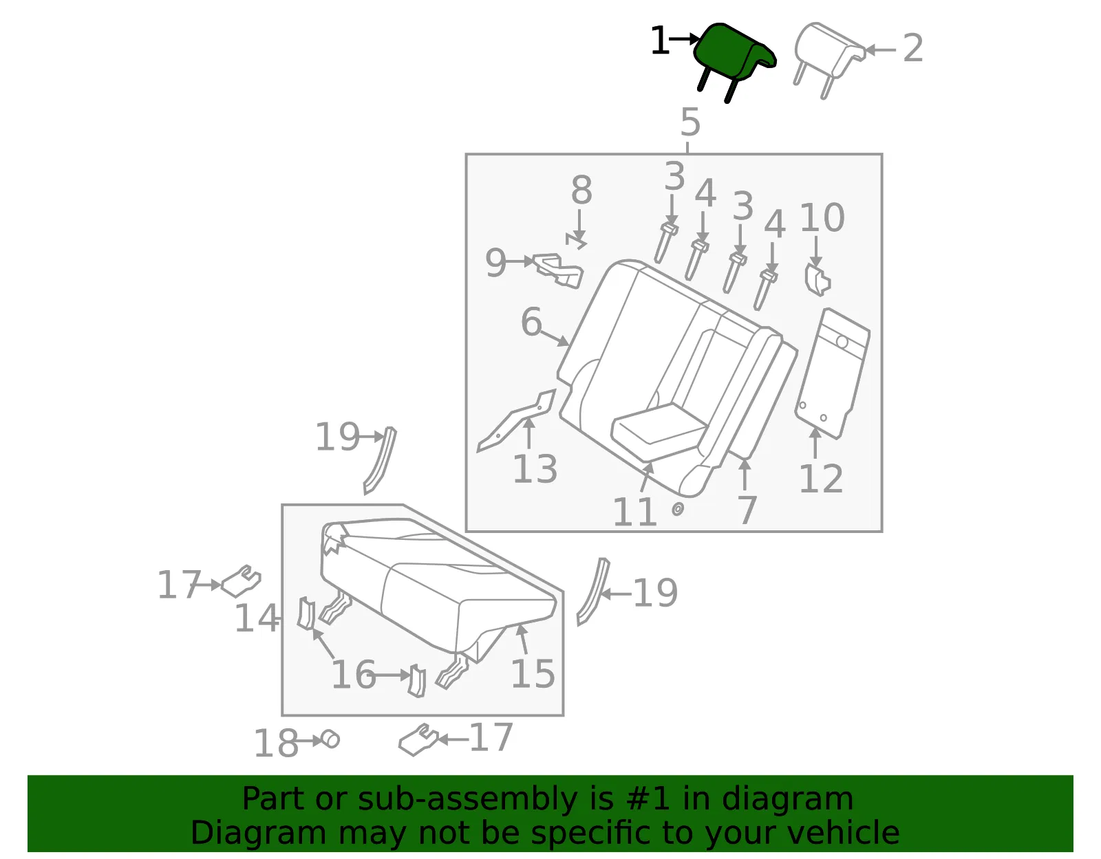 Headrest, Outer - Driver's Side (LH) - Kia (89700-1F1114BK) - view 2