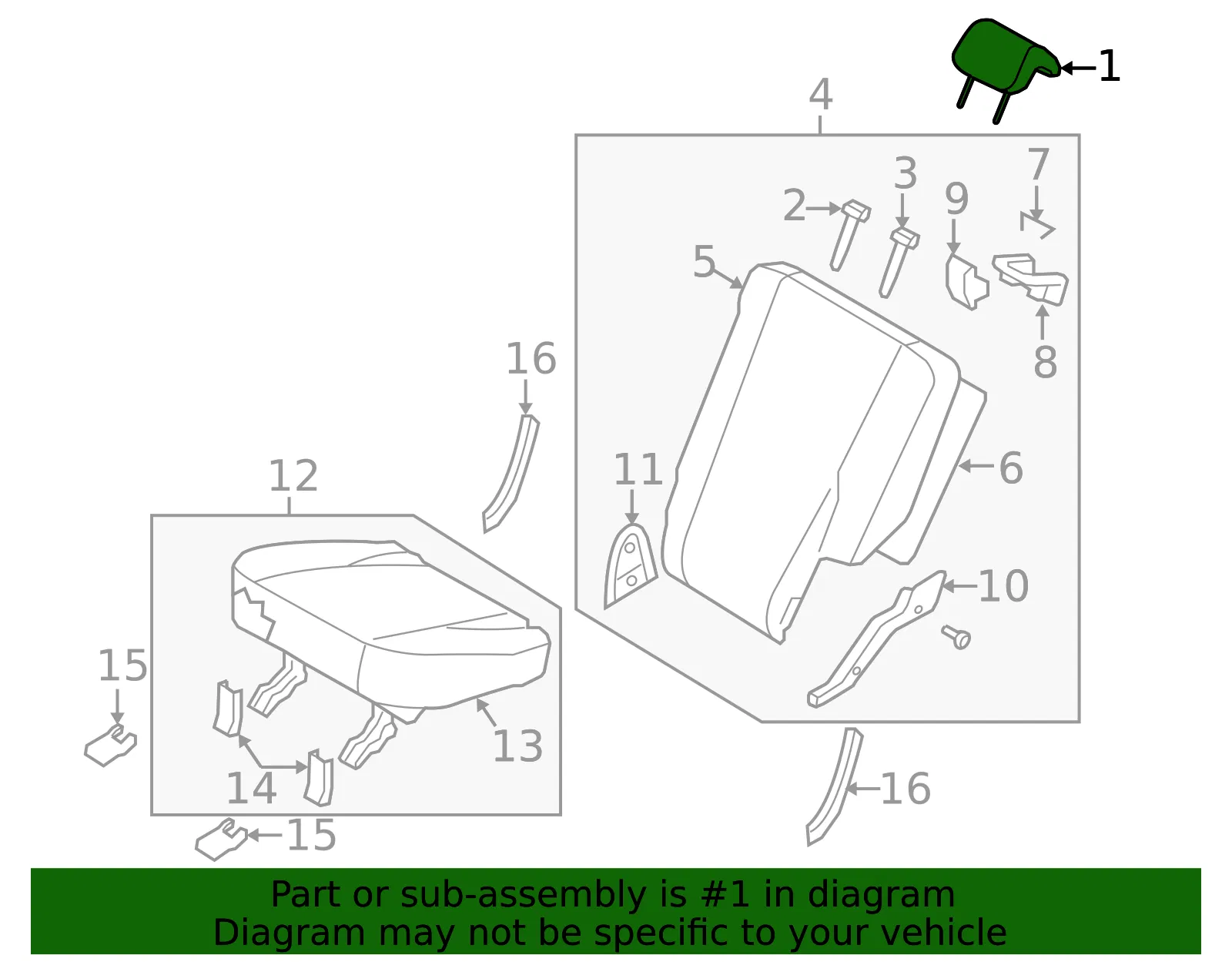 Headrest, Outer - Driver's Side (LH) - Kia (89700-1F1114GE) - view 2