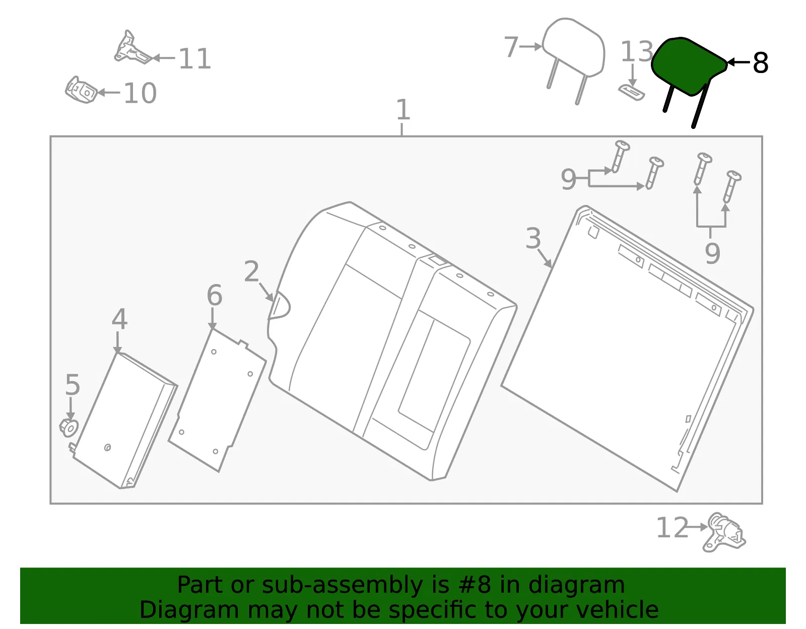 Headrest, Center - Kia (89700-1M990AF1) - view 2